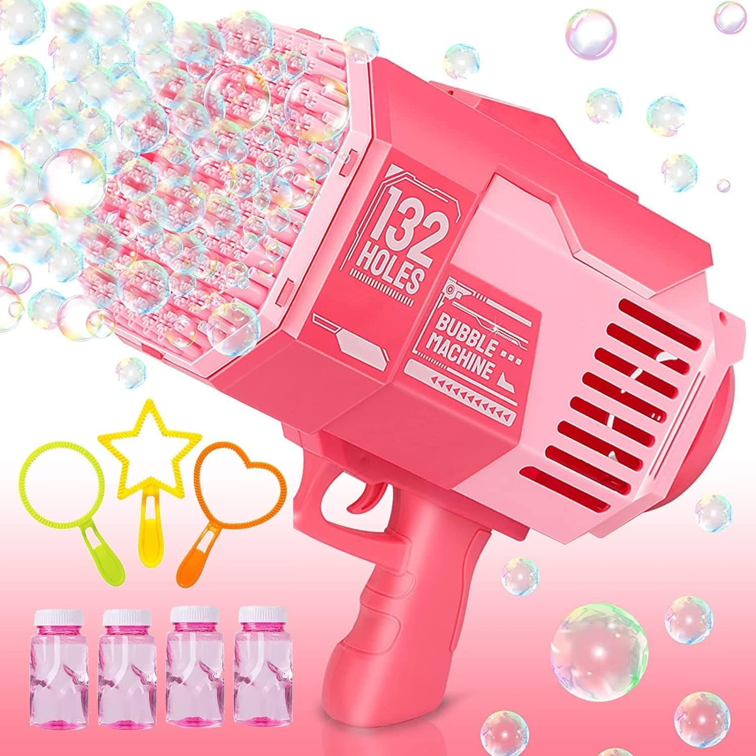 PanKome Bubble Gun, Upgraded 132-hole Bubble Machine Gun with Bubble Solution, Bazooka Bubble Machine, Toy Gifts for Christmas Indoor and Outdoor Birthday Wedding Party Events (Pink)