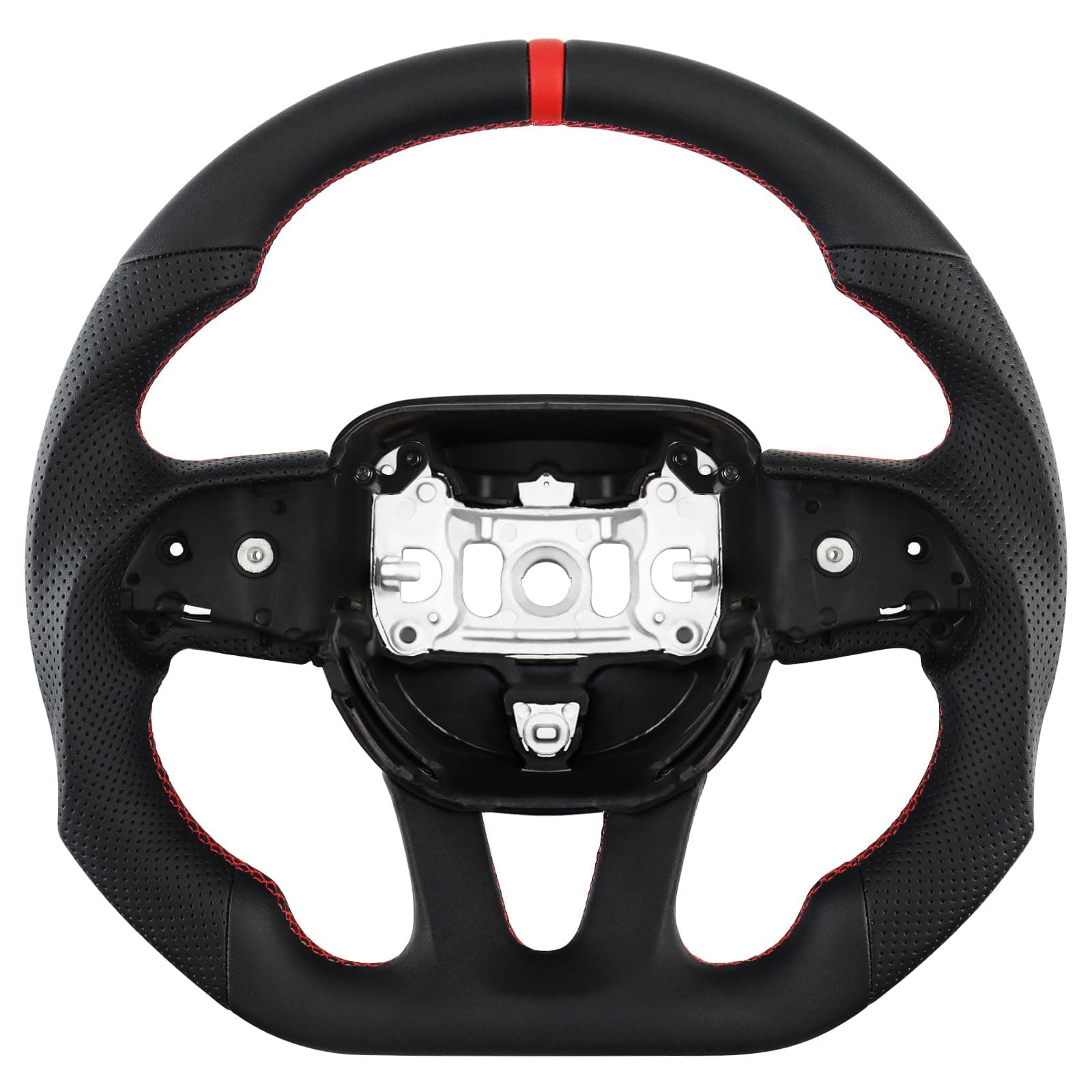 LOSCHEN Full Leather Steering Wheel for Dodge Upgrade D-shaped Flat-bottom Perforated Leather Steering Wheel for Dodge/Jeep Grand Cherokee/SXT/GT/RT/SRT/HELLCAT