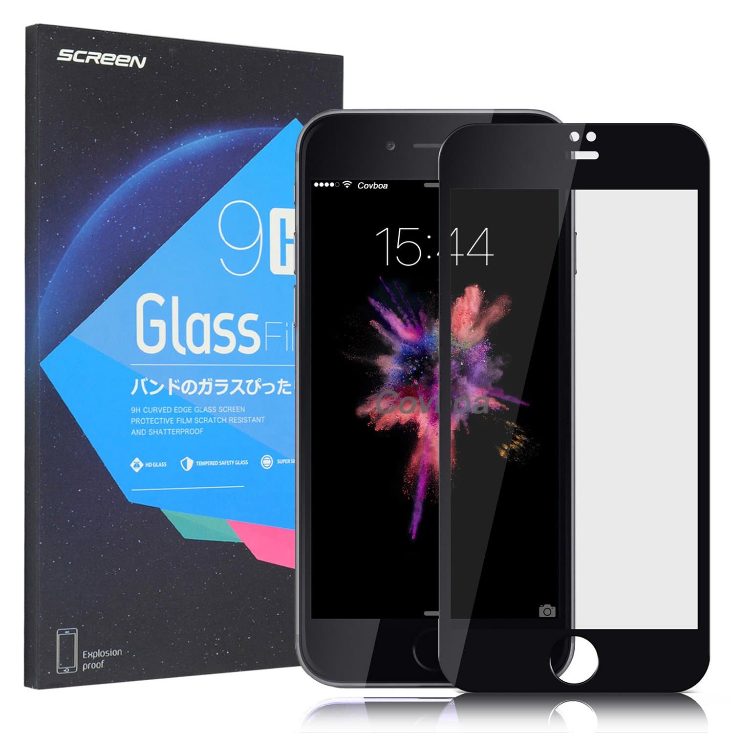 iPhone 7 Plus Screen Protector Glass, Covboa Premium Tempered Glass Screen Protector with [3D Touch Compatible] for Apple iPhone 7 Plus /iPhone 7S Plus (Black)