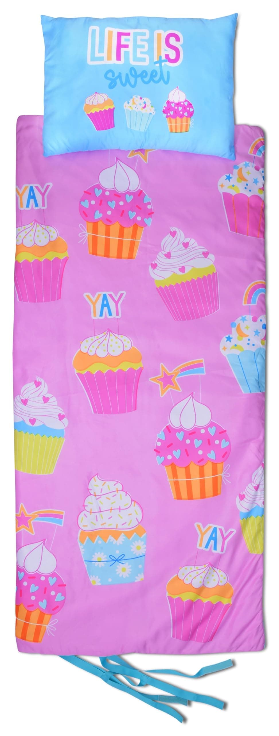 iscream Pretty Print Cozy Sleeping Bag and Pillow Case Set for Kids - Cupcake Party