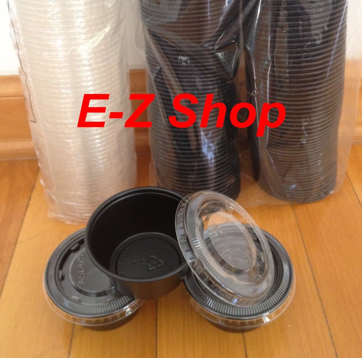 100 Sets of Plastic 3.25 Oz Portion Cups Souffle Cup with Lids (Black)