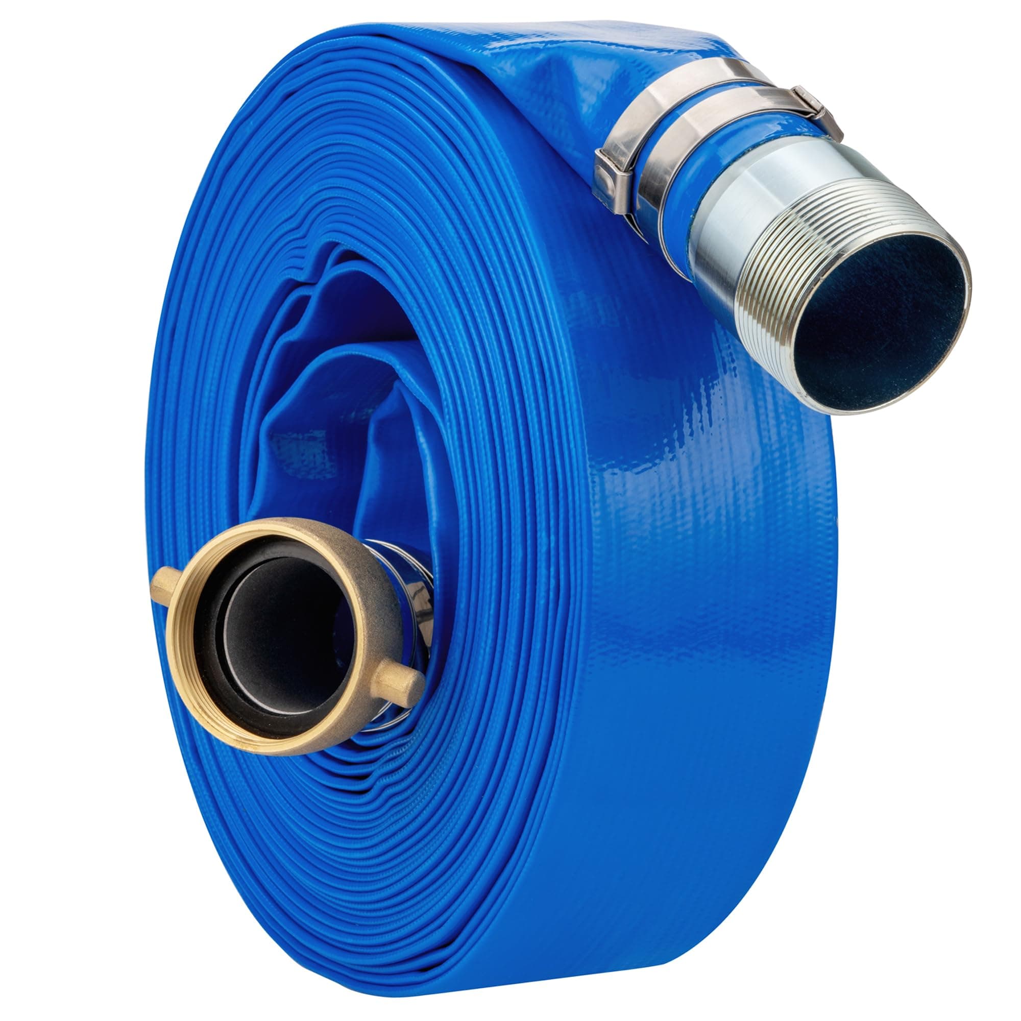 1-1/4" x 50ft PVC Lay Flat Water Pump Discharge Hose with NPT Pin Lug and Nipple Fittings, Heavy Duty Reinforced Pool Backwash Hose Assembly