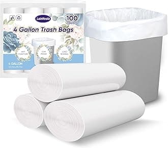 LainNeala Small Trash Bags 4 Gallon, 100 Count Small Garbage Bag Bathroom White Mini Trash Bag Trash Can Liners Unscented Small Garbage Bags for Bathroom Can