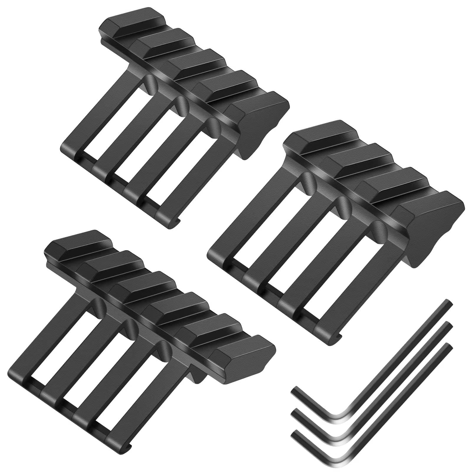 FENTUK Picatinny Offset Rail Mounts, 5 Slots 45 Degree Offset Picatinny Rail Mount Aluminum Low Profile Adapter for Flashlight Laser Sight Optics (3 4 5 Slots - 3 Pack)