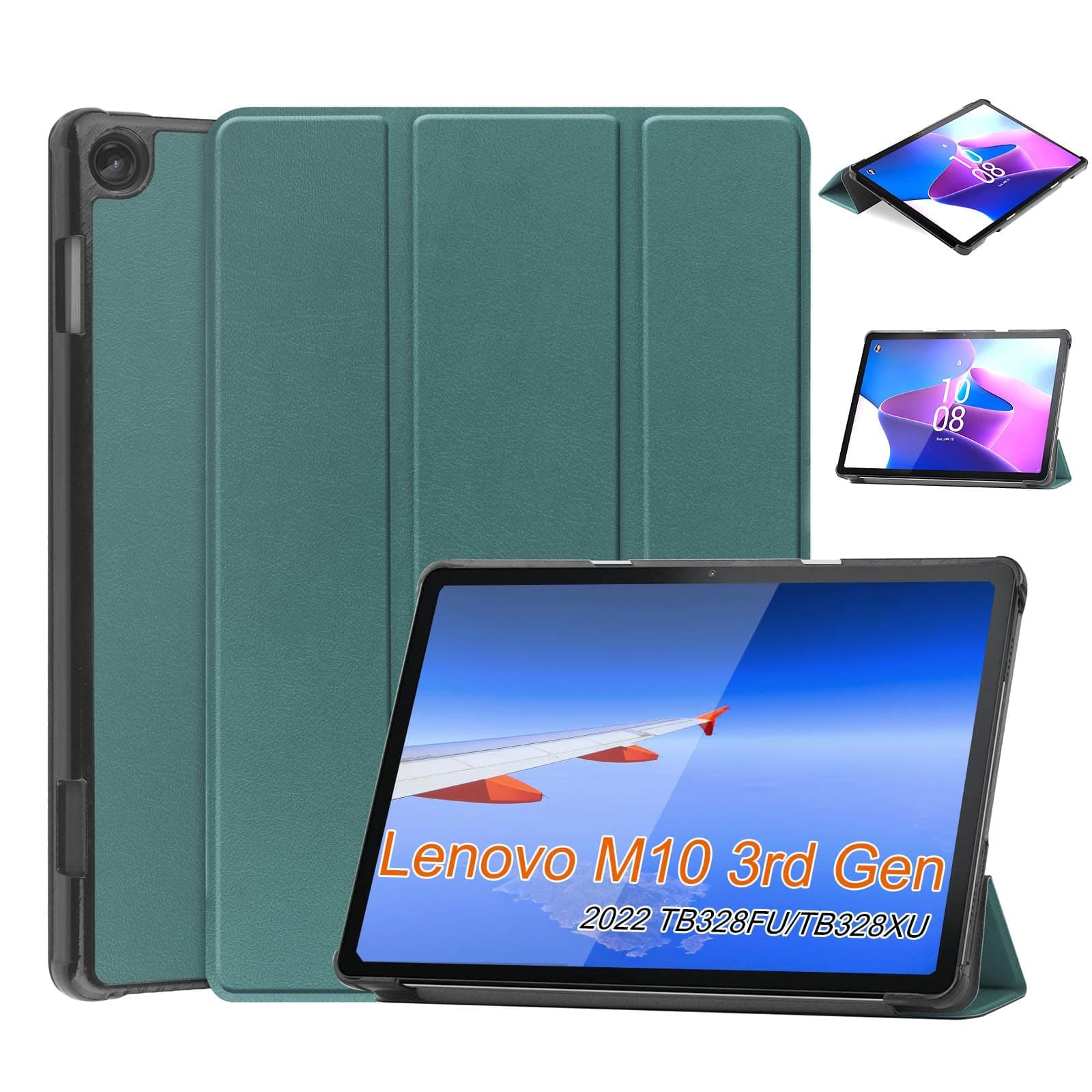 YRH [3rd Gen, 2022 Release] for Lenovo Tab M10 Case 10.1 inch,Leather Folio Tablet Cover with Auto/Sleep Function for Lenovo M10 3rd Gen Case TB328FU / TB328XU (Dark Green)