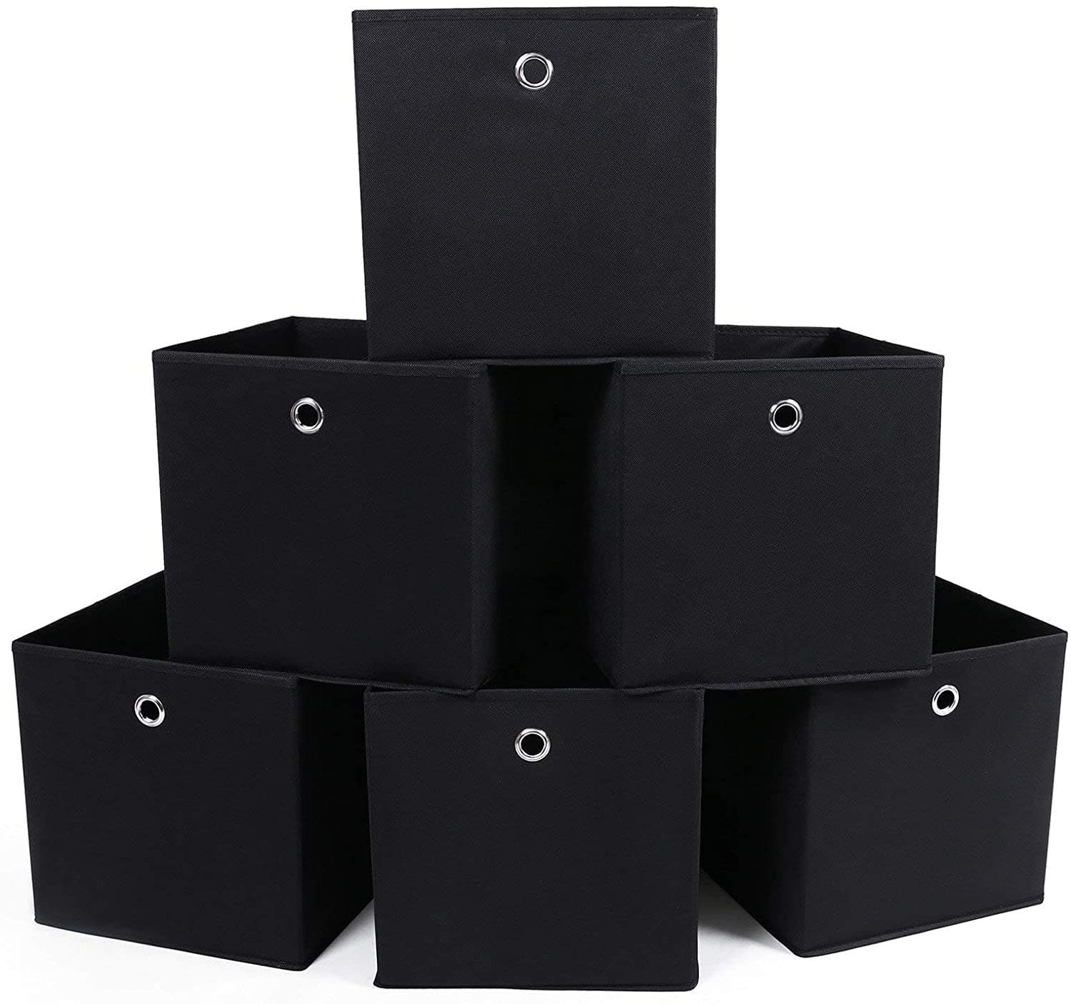 SONGMICS Set of 6 Foldable Storage Boxes, Fabric Storage Cubes, Clothes Organiser, Toy Bins with Grommet, 30 x 30 x 30 cm, for Bedroom, Living room, Black RFB02H-3