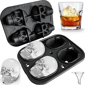 JETKONG Large Skull Ice Mold 4 Cavity Silicone Skull Ice Maker Skull Ice Cube Tray for Whiskey, Bourbon, Cocktails and Juice