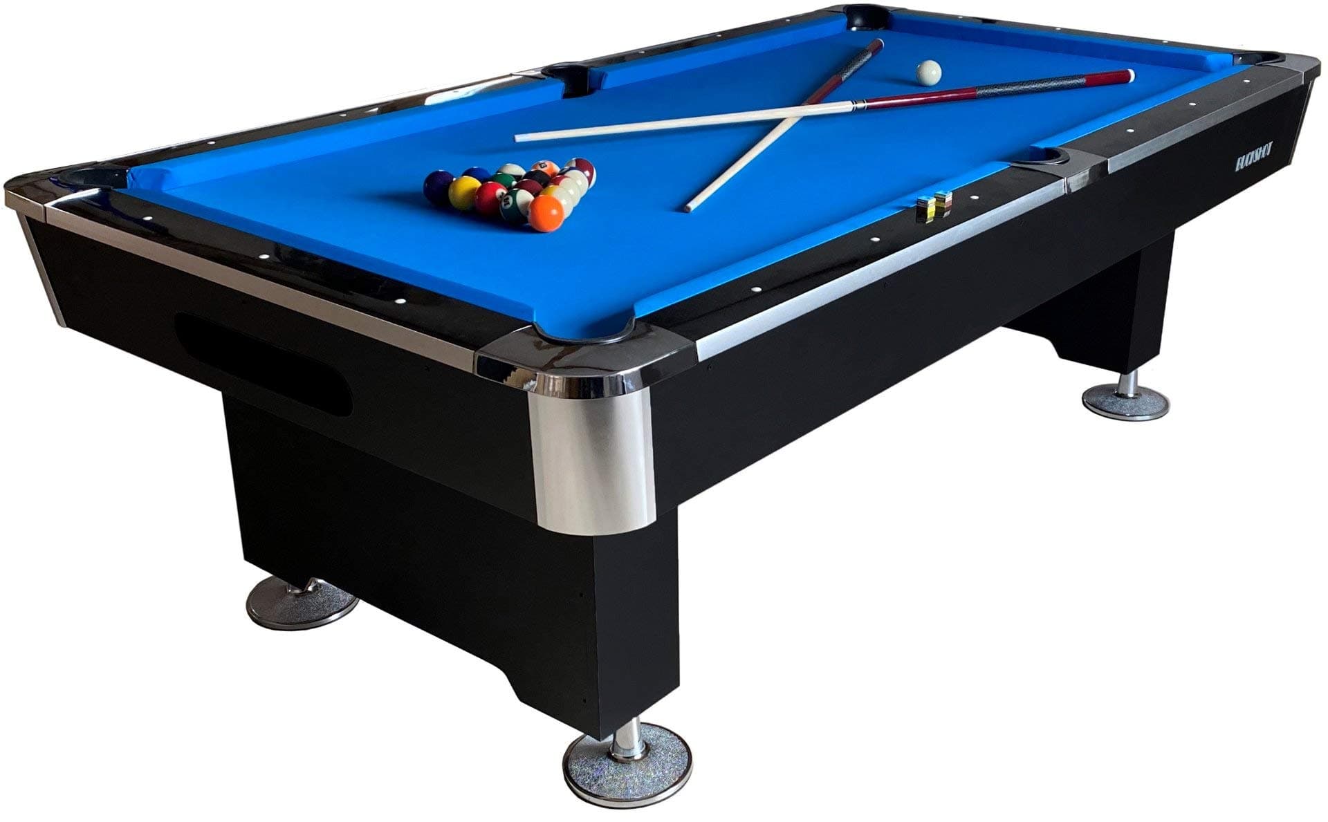 BuckShot Pool Table Billiard LeMans 7ft - 2 Leg - Black/Blue - Slate Bed - With Accessories Set - 213 x 121 x 79 cm