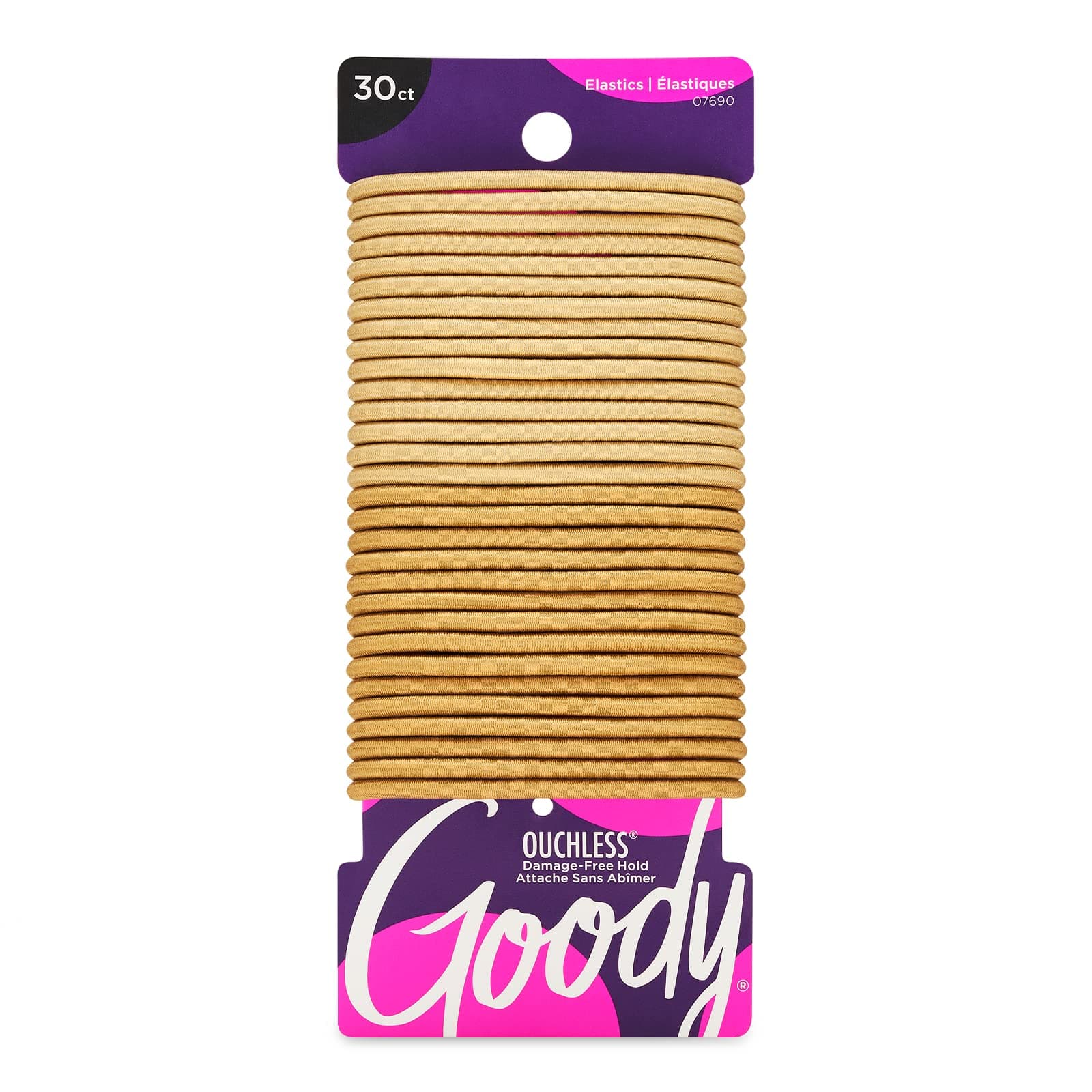 Goody Ouchless Hair Elastics – No Pull, No Breakage, Tangle-Free Hold for Thick, Curly, Coily & Textured Hair – 30 Count, Blonde, Long-Lasting Ponytail Holders for Women & Men