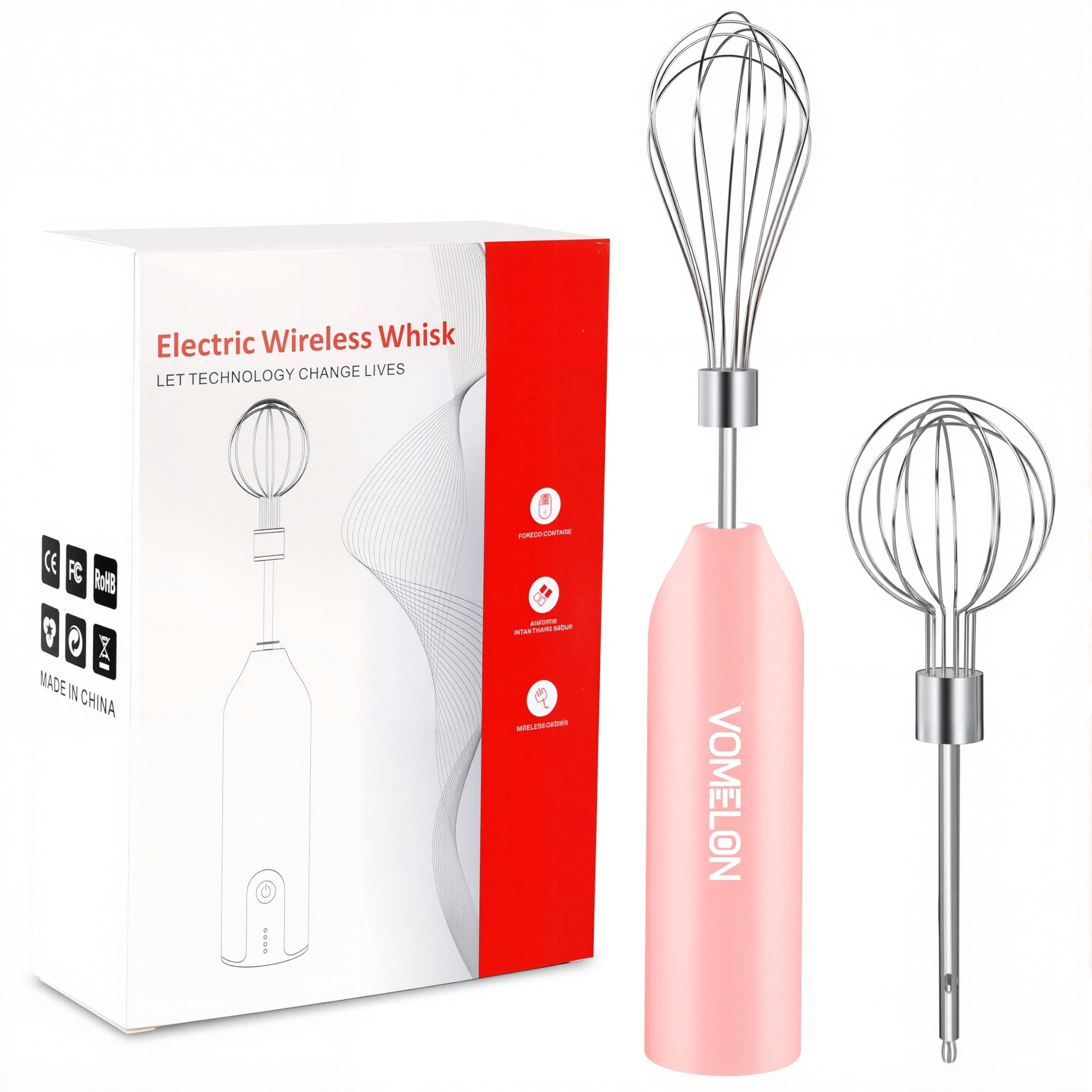 Electric Egg Beater Whisk, USB Charging Mixer, Three-Speed Adjustment, Suitable for Whisking Eggs, Cream, Sauce, Jam Supplements and More, Pink