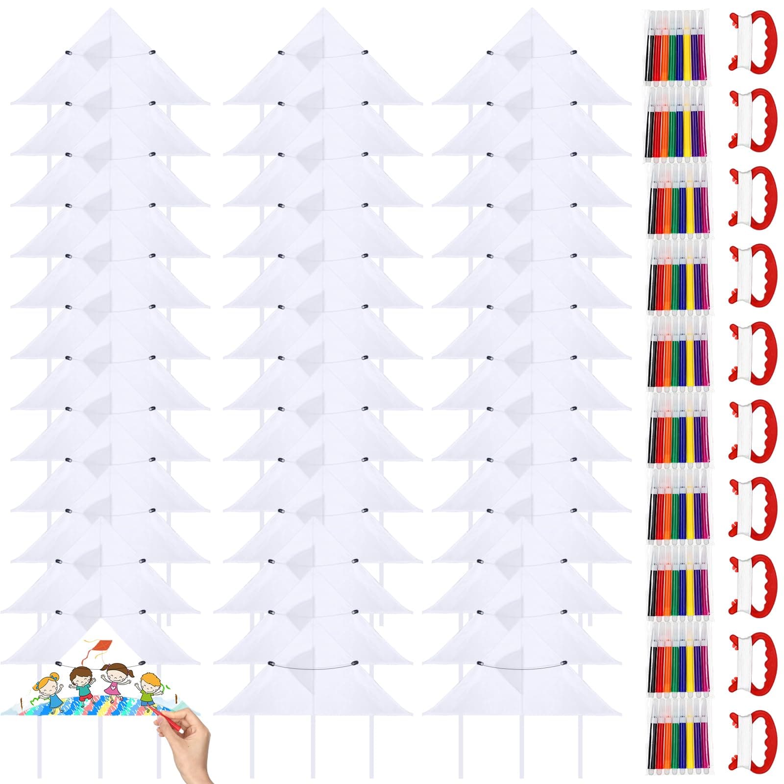 Libima 40 Pieces DIY Blank Kite with Watercolor Pens and String 20 Inch Summer Beach Toddlers Decorating Coloring Kite Making Craft Kits for Kids Outdoor Game and Activities