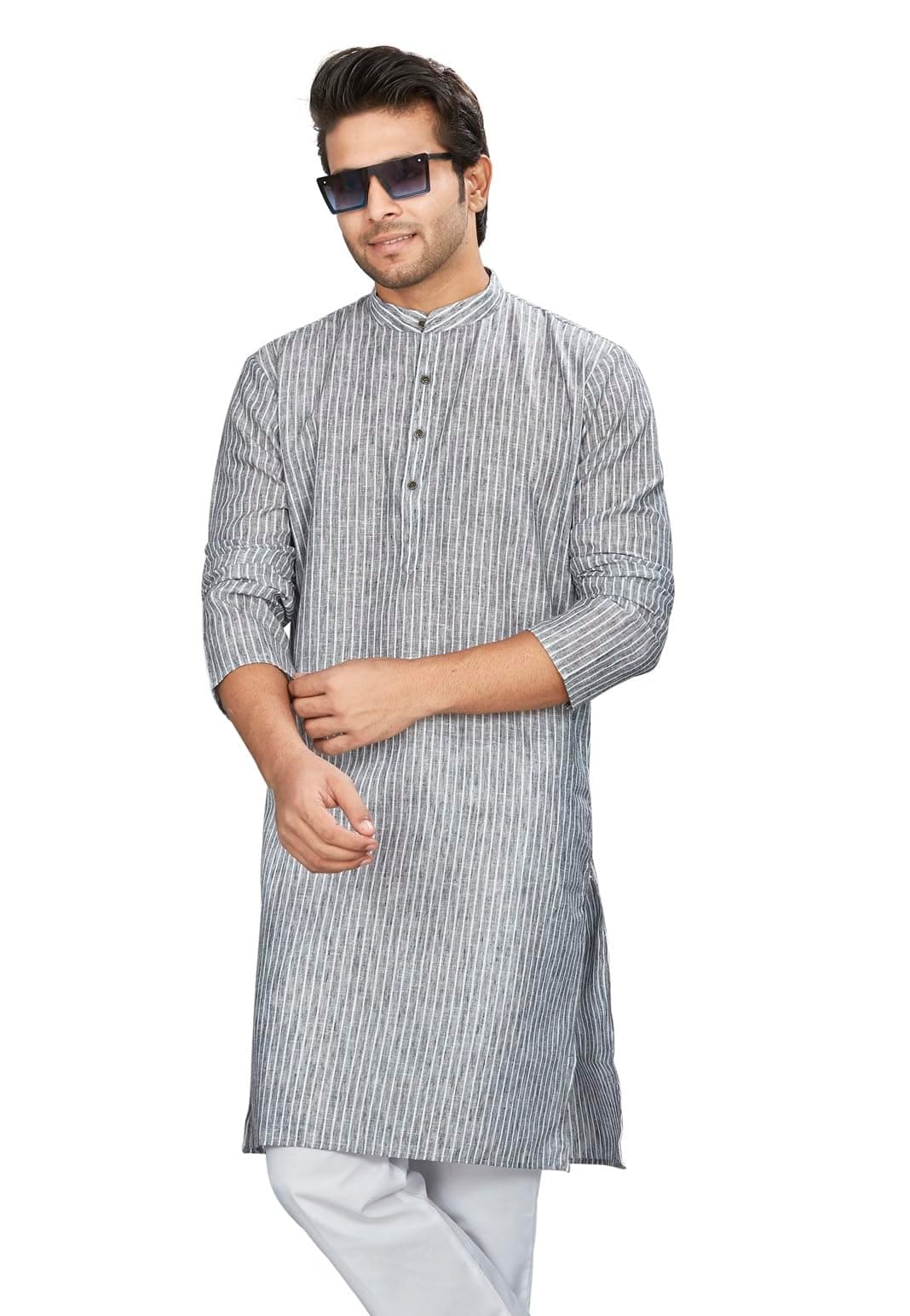 Authentics Premium Linen Blend Classic Striped Designer Kurta, Regular Fit | Casual Ethnic Wear | Perfect for Any Occasion | Linen Blend Fabric | Elegant Style| Classic Design
