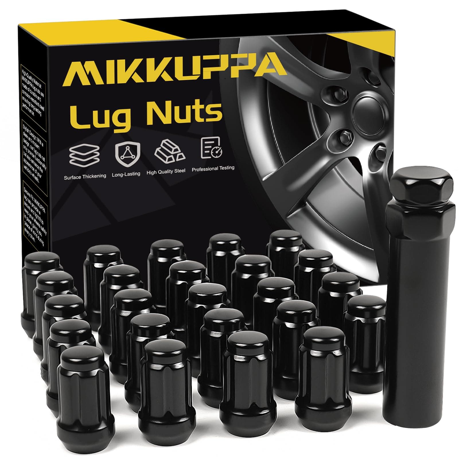 MIKKUPPA 24pcs M12x1.25 Lug Nuts - Replacement for 2005-2015 Armada, 2004-2019 Titan, 1995-2004 Pickup Aftermarket Wheel Black Closed End Spline Lug Nuts