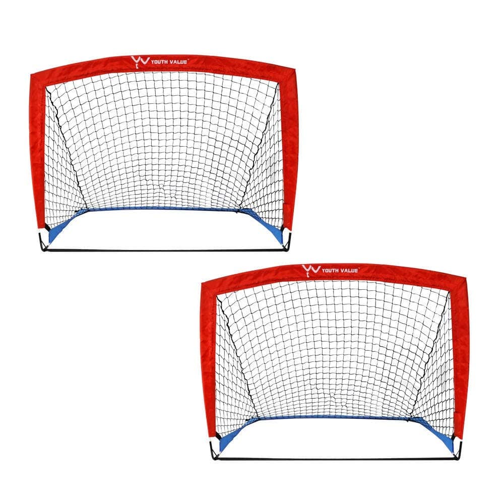 4ft x 3ft LED Soccer Goals W' LED Strips for Playing at Nightfall, Easy Fold Up Set of 2 Portable Soccer Goal Nets