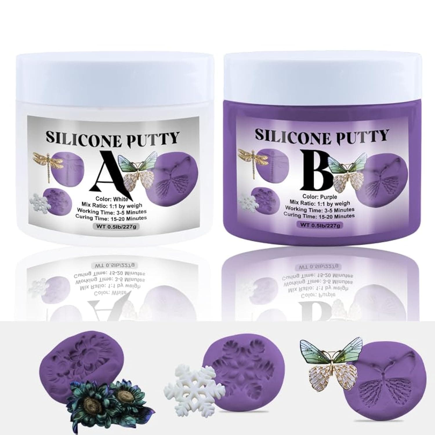 Silicone Putty,1LB/454G Silicone Mold Making Kit,Easy 1:1 Mixing Ratio Fast Cured Molding Putty for Casting,Non-Toxic,Strong&Flexible,Reusable Silicone Molds,Resin Molds,Soap Molds(Purple)