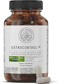 Happy Mammoth EstroControl Natural Estrogen Balance Support for Women. Relief for PMS, Irritability, Hormonal Weight Gain, Cravings, Metabolism, Irregular Periods, Healthy Energy. 72 Caps.