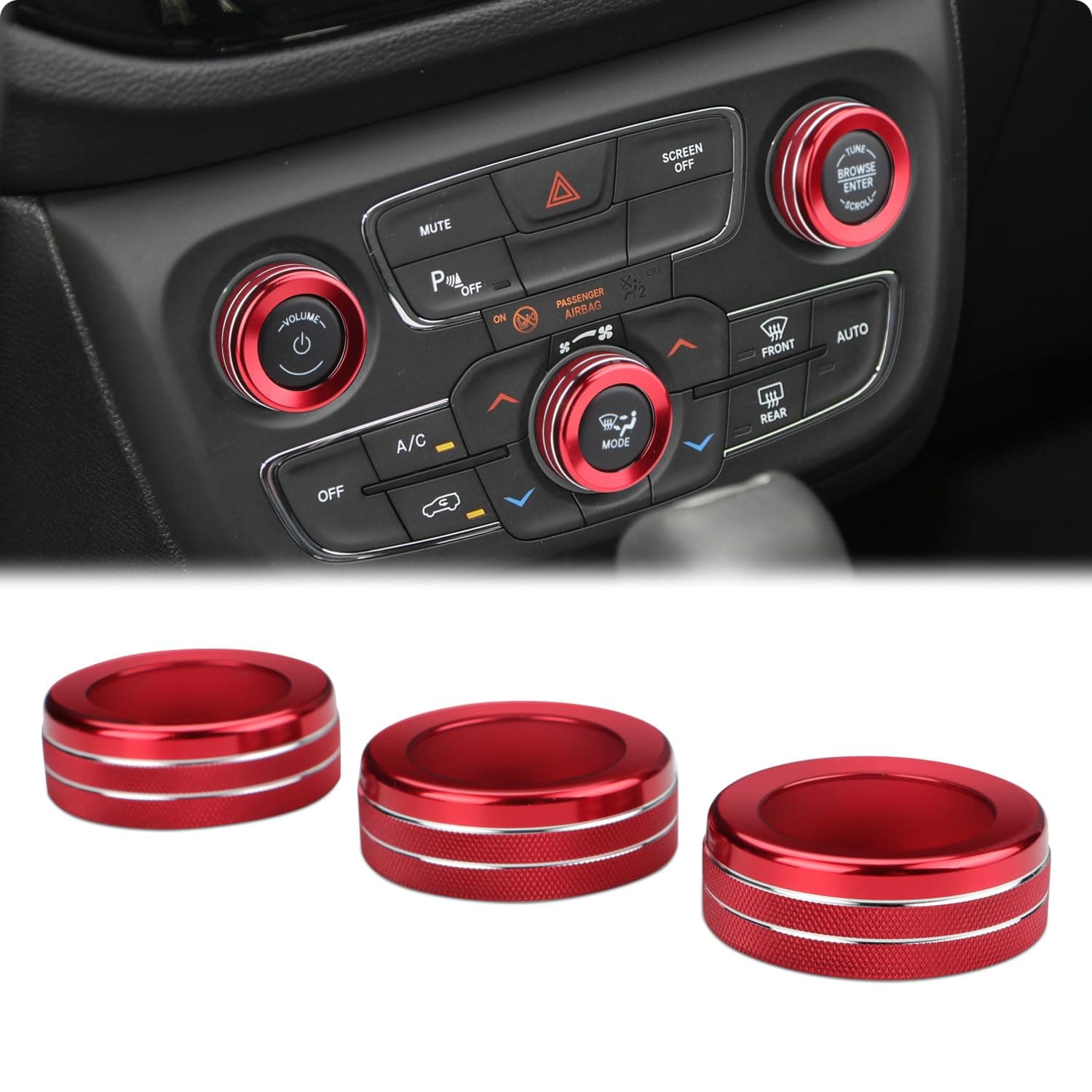 auovo Volume/Tune Control A/C Control Knob Covers Compatible with Compass Accessories 2017 2018 2019 2020 Center Console Control Switch Knob Button Cover Trim Car Interior Trim Decorations(Red)