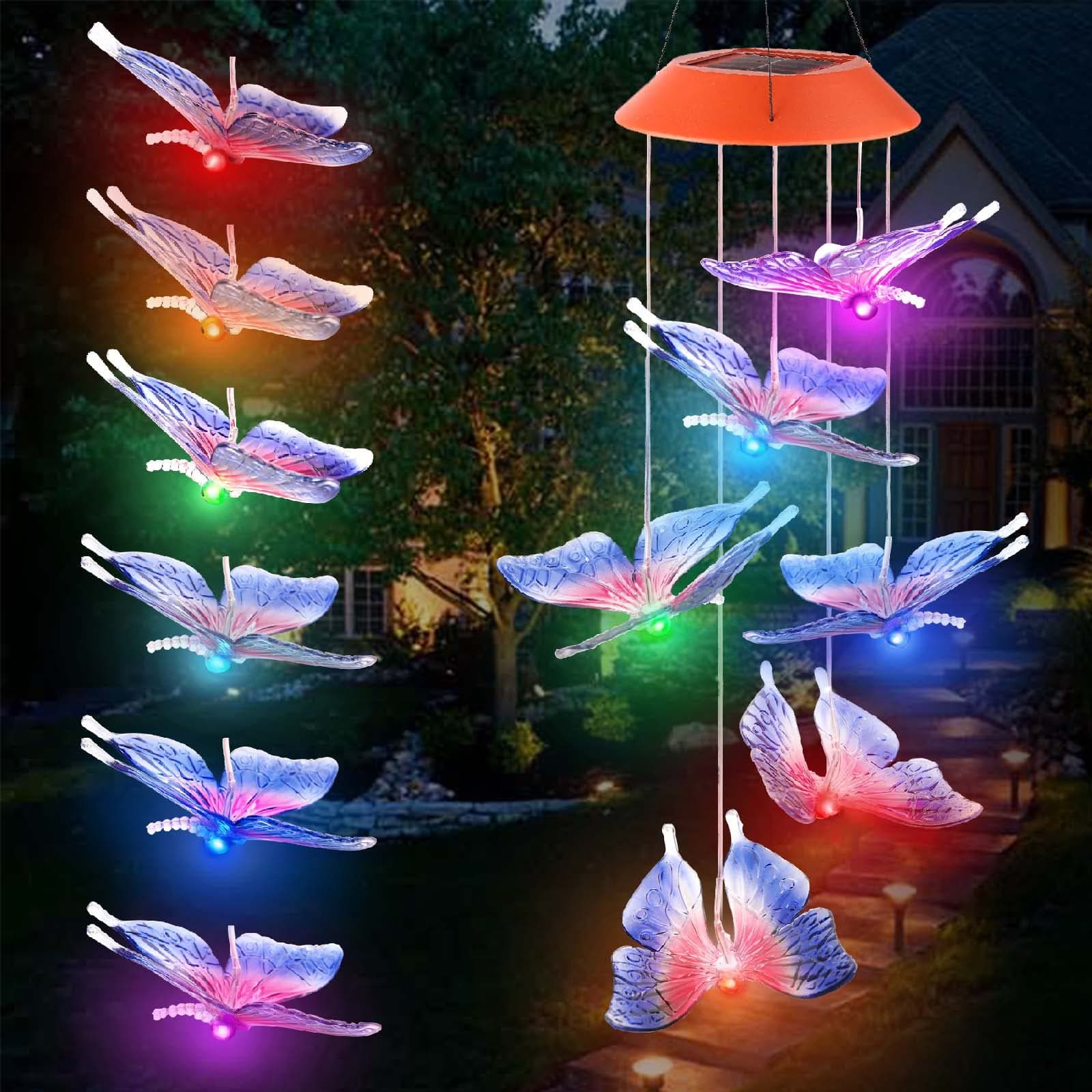 Solar Wind Chimes,Coloful Butterfly Led Solar Wind Chimes Lights Outdoor Color Changing Solar Mobile Hanging Wind Bell Lights for Patio Garden Lighting Home Decoration
