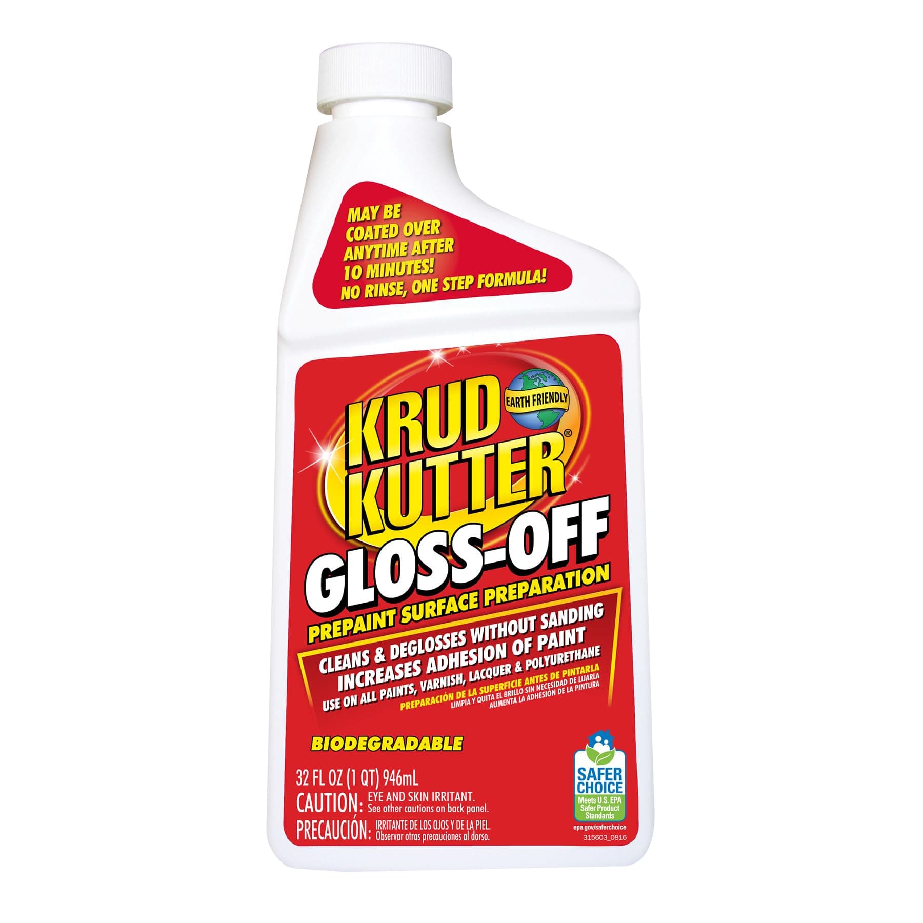 Krud Kutter Gloss-Off Prepaint Surface Preparation Cleaner, 32 oz, No Sanding Liquid Deglosser for Cabinets, Trim, Doors and Furniture, Removes Dirt Grease and Gloss for Paint Adhesion
