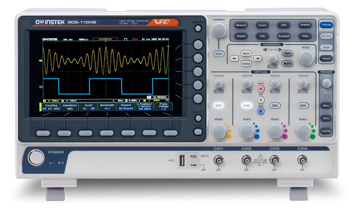 GW Instek GDS-1054B 7" LCD Colour Display Digital Storage Oscilloscope with USB/LAN Port, 50 MHz Bandwidth, 4 channel, 10M Memory Depth