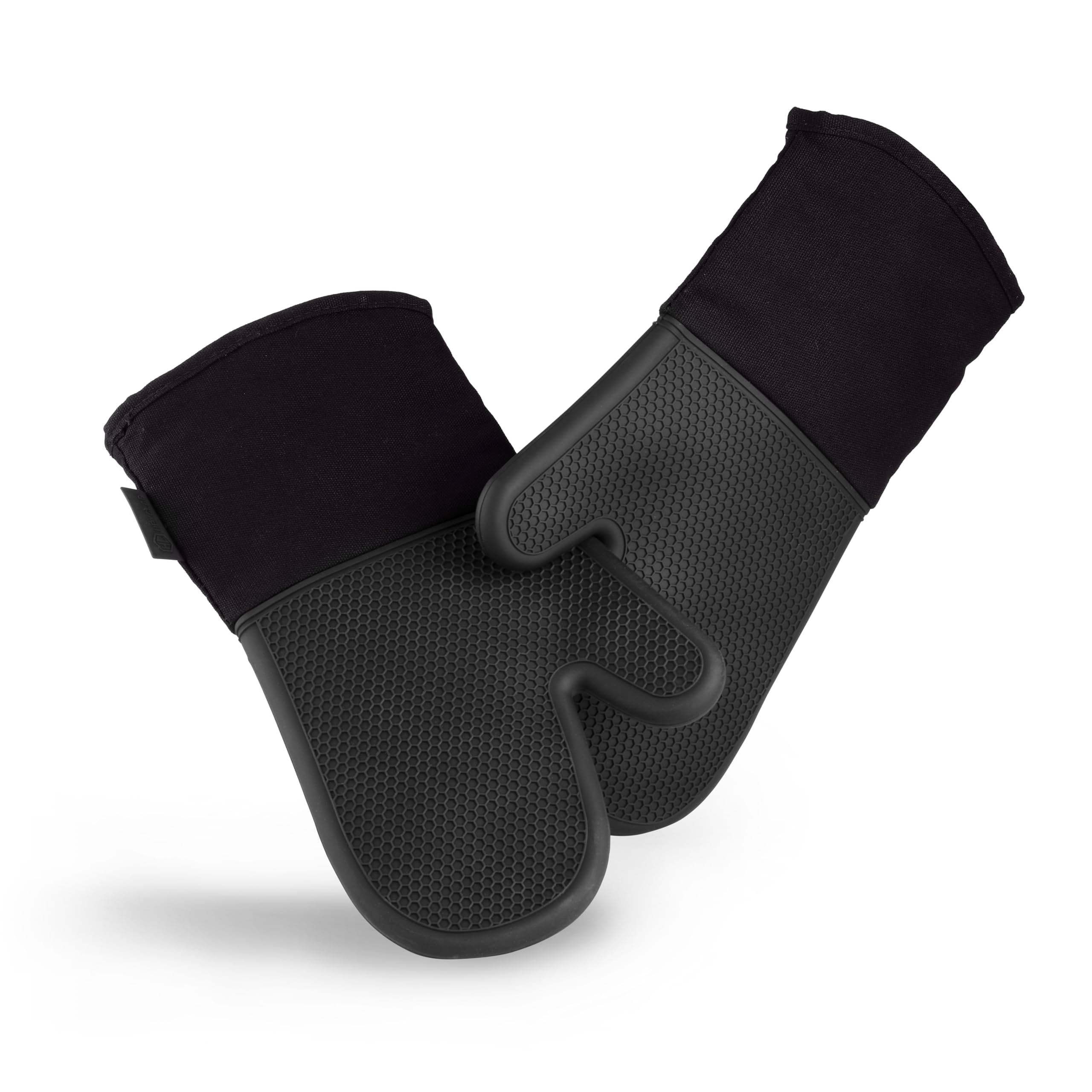 HexClad Silicone Oven Mitt Set, 2 Pack, Heat Resistant to 500ºF, Black