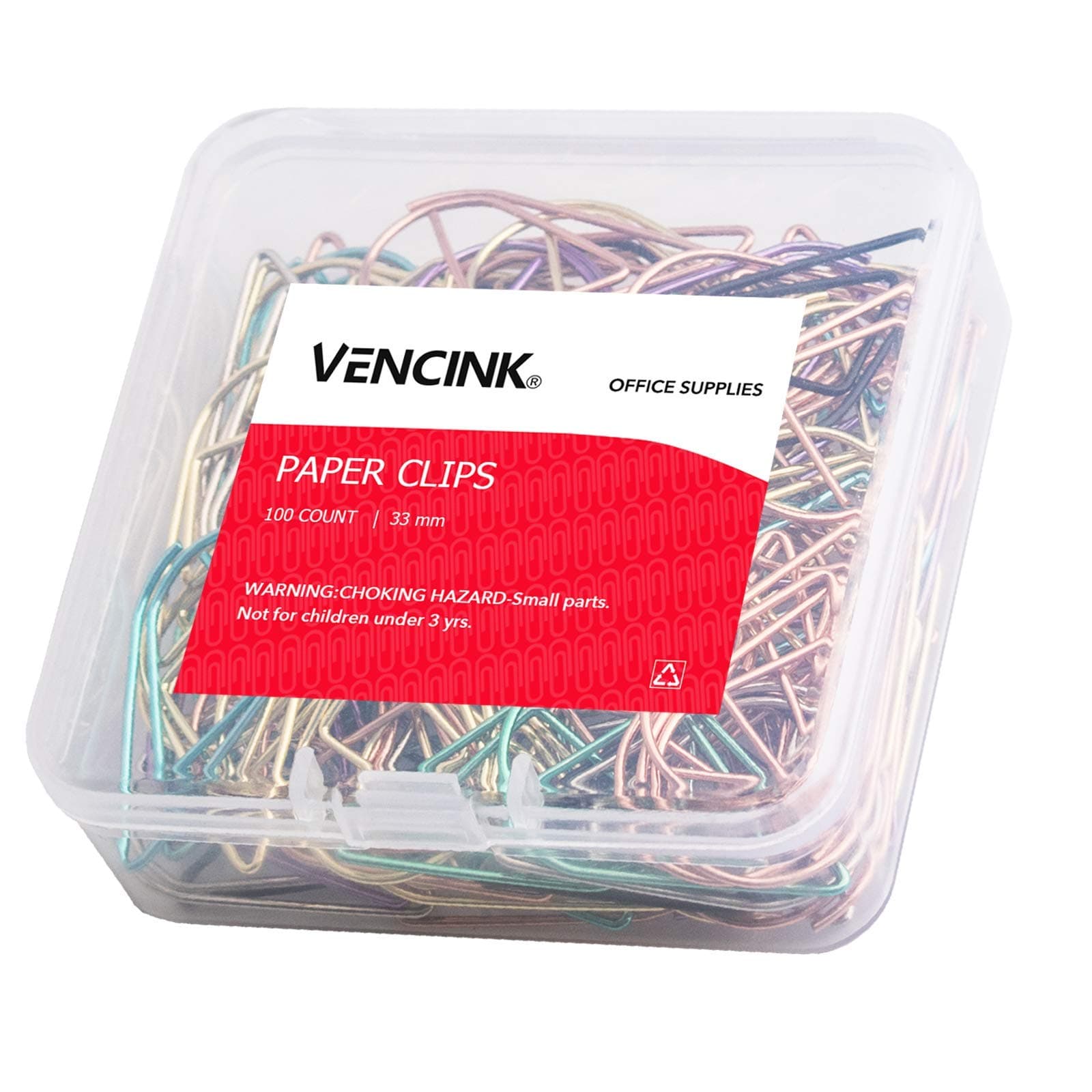 100 Pieces Multicolor Cute Paper Clips Medium, VENCINK Smooth Stainless Steel Tear Drop-Shaped Wire Paperclips for Office Supplies Wedding Women Girls Kids Students Paper Work