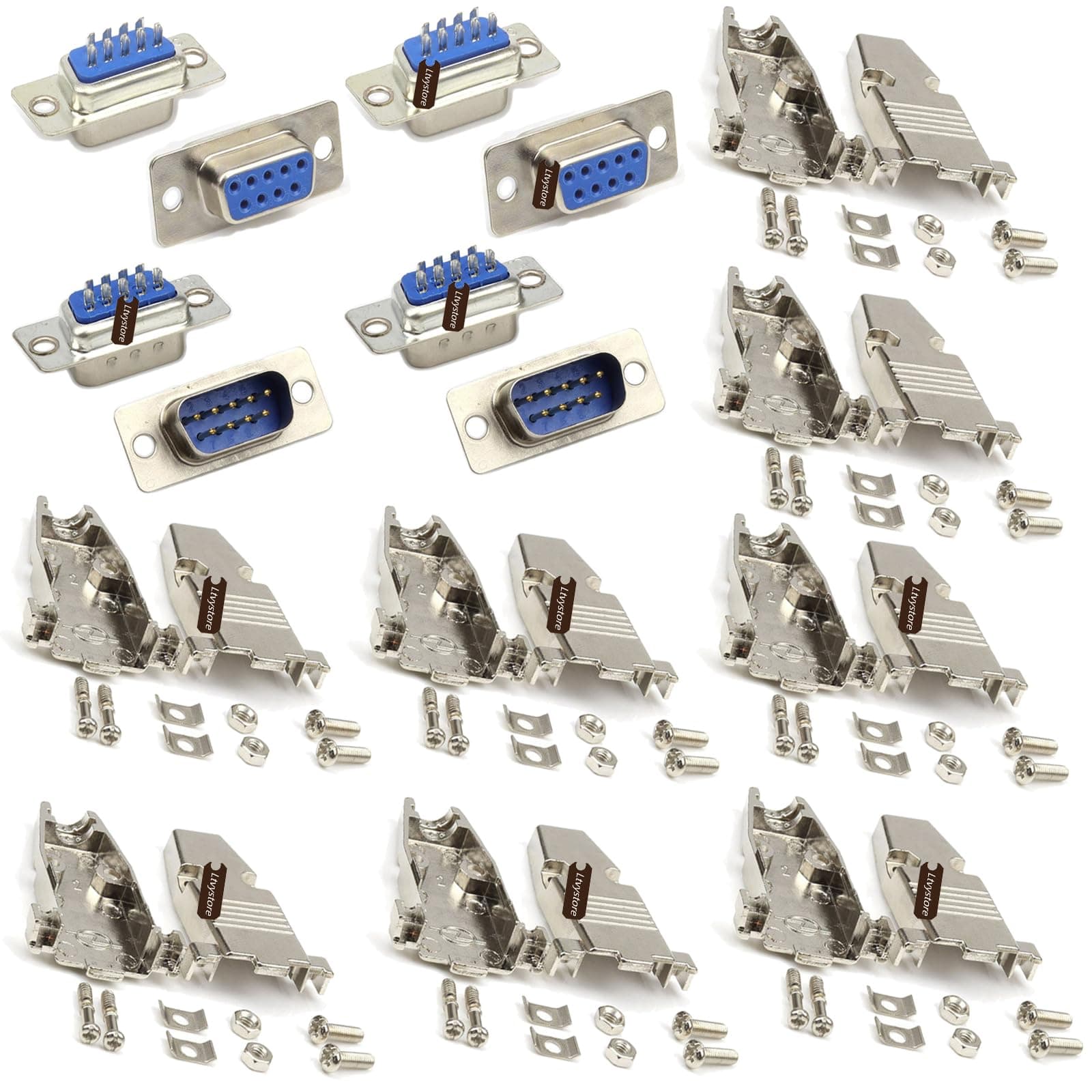 16Pcs RS232 Parallel Serial Port DB9 9 Pin D Sub Male/Female Connector & Metal DB9 Shell Cover