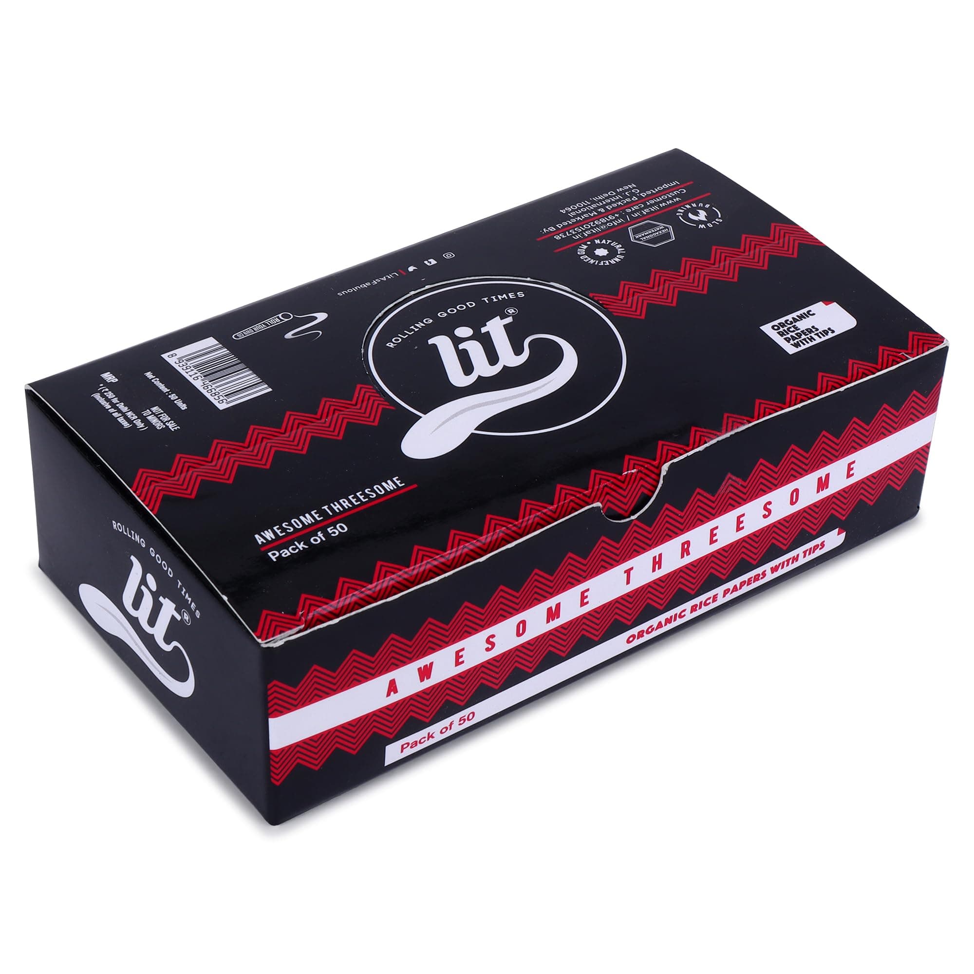 LIT Rolling Paper King Size Awesome Threesome Brown Rice Litting Paper (Pack of 50)(total 150 rolling papers and 150 filters)