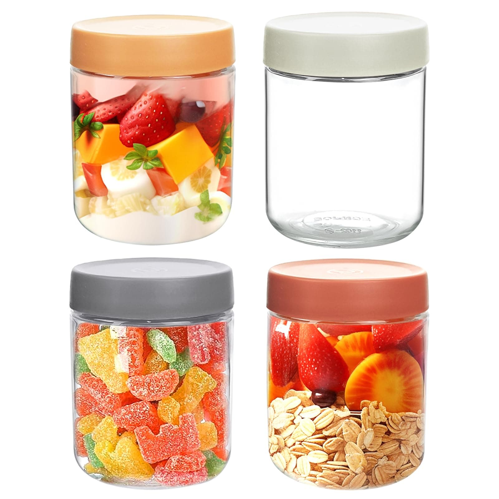 4 pack 16oz Thick Glass Jar with Lid for Overnight Oats,Reusable Leak Proof Wide Mouth Mason Jar perfect for Overnight Oats Fruit Salad Dressing Snacks Cereal Sauce Beans Condiment,Dishwasher Safe