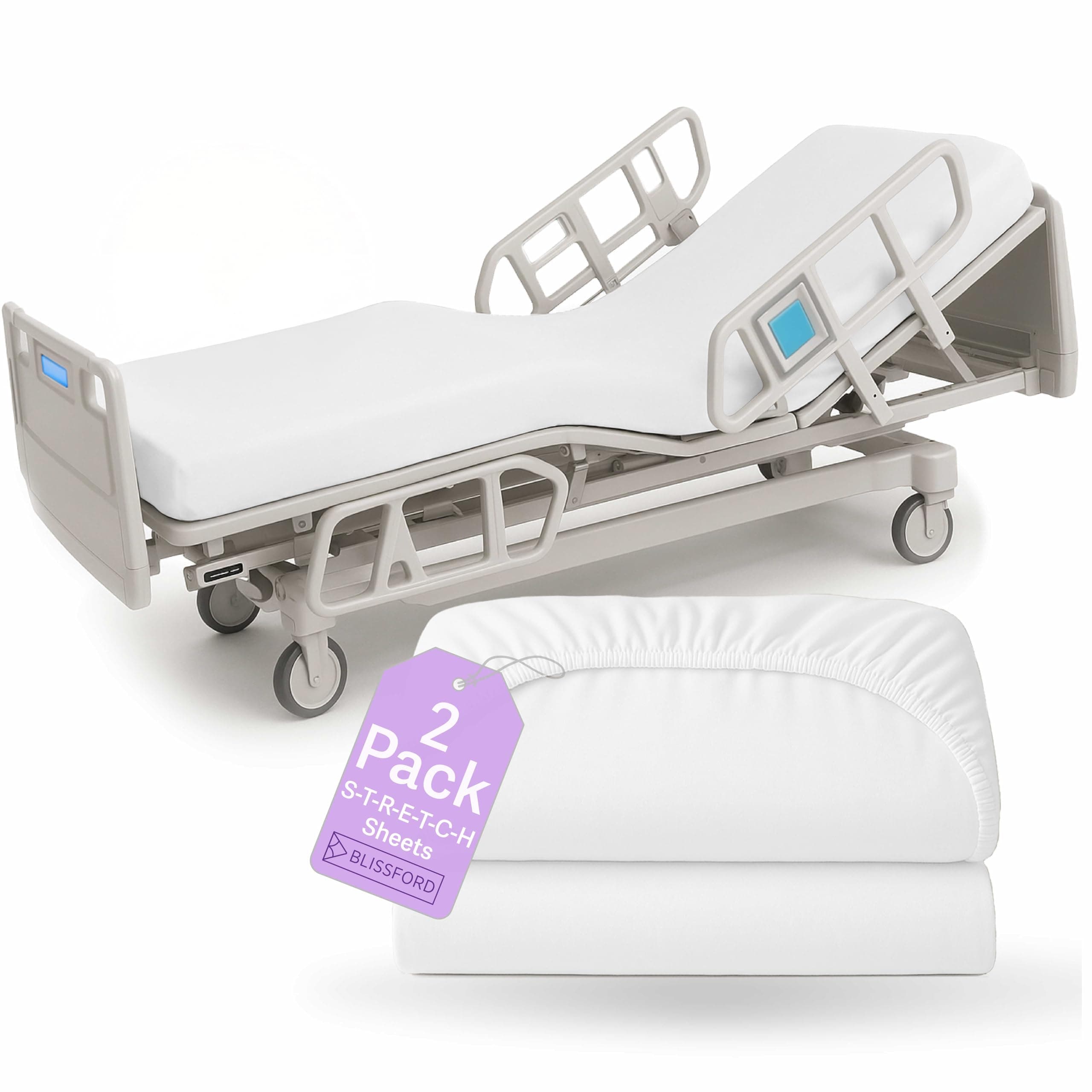 2 Pack Fitted Hospital Bed Sheets - Cotton Rich Soft Knitted Jersey Sheet 36” x 84” x 12”