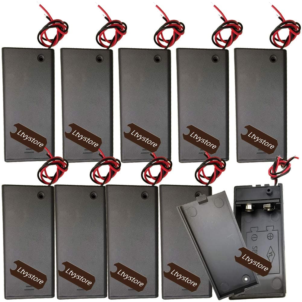 9V Battery Holder Box Case Black, 10Pcs ABS DIY 9 Volt Battery Storage Holder Case Boxes Pack with ON/Off Switch Power Bank Cases