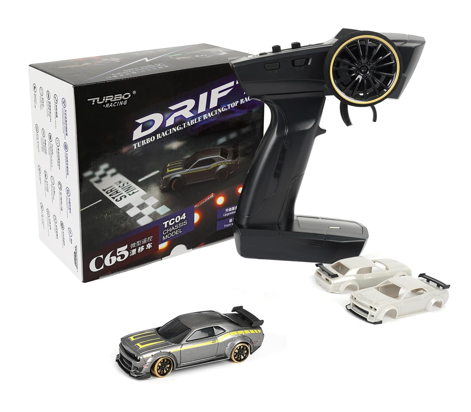 Turbo Racing 1:76 Scale RC Drift Car, Table Racing 2.4GHZ Remote Control Mini Model Car with Gyro Full Proportional RTR for Adults Toys (C65)
