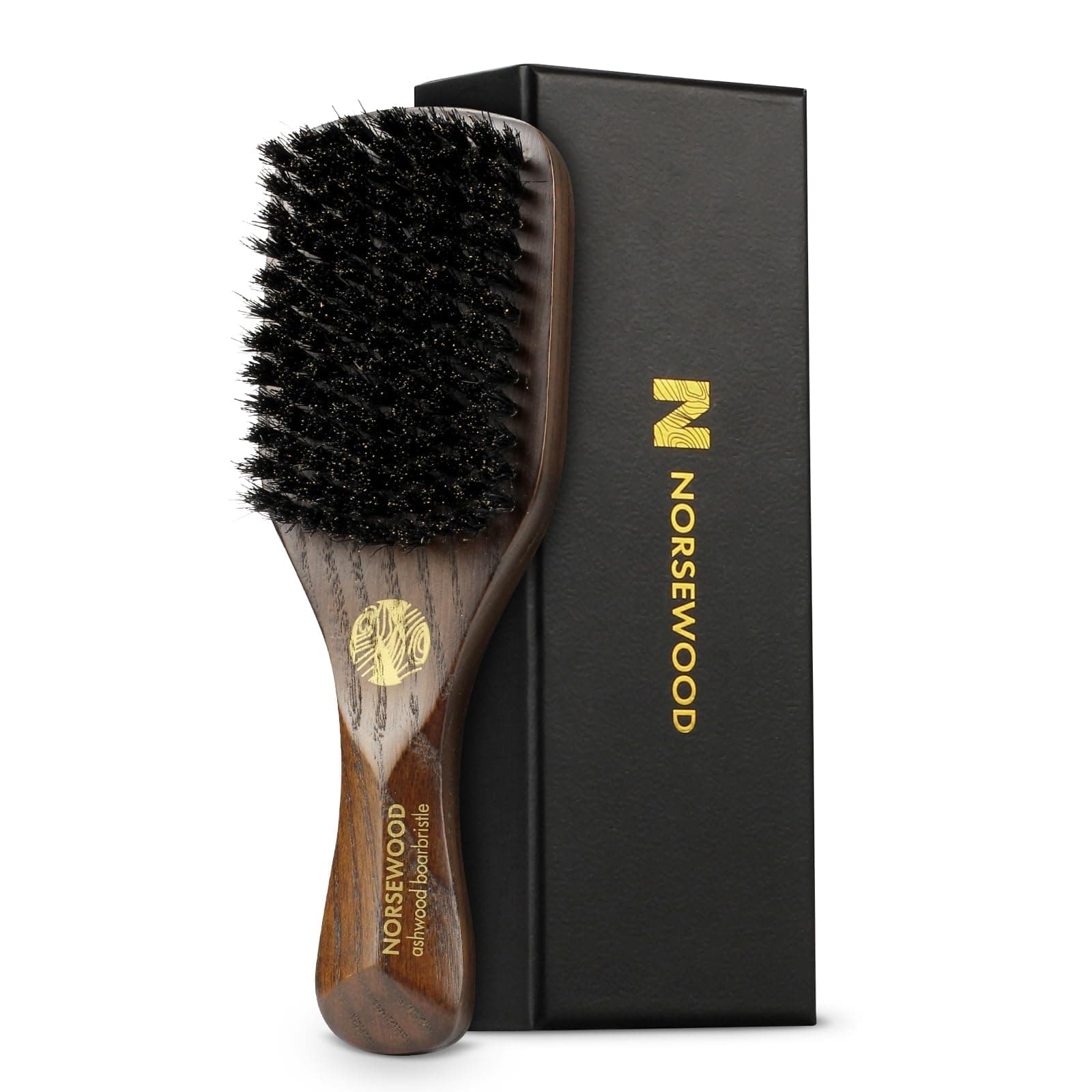 NORSEWOOD Boar Bristle Brush for Shine and Texture - Stiff Bristles for Medium Hair/Beards, Cleaning Brush Included