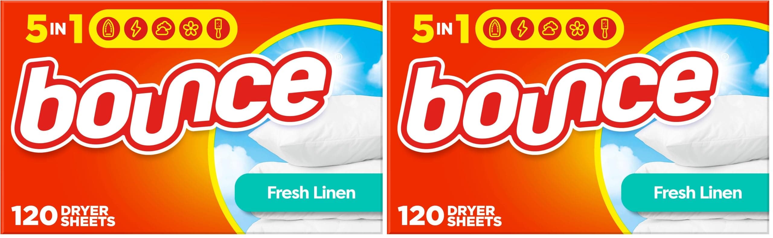 Bounce Fresh Linen Scented Fabric Softener Dryer Sheets, 120 Count (Pack of 2)