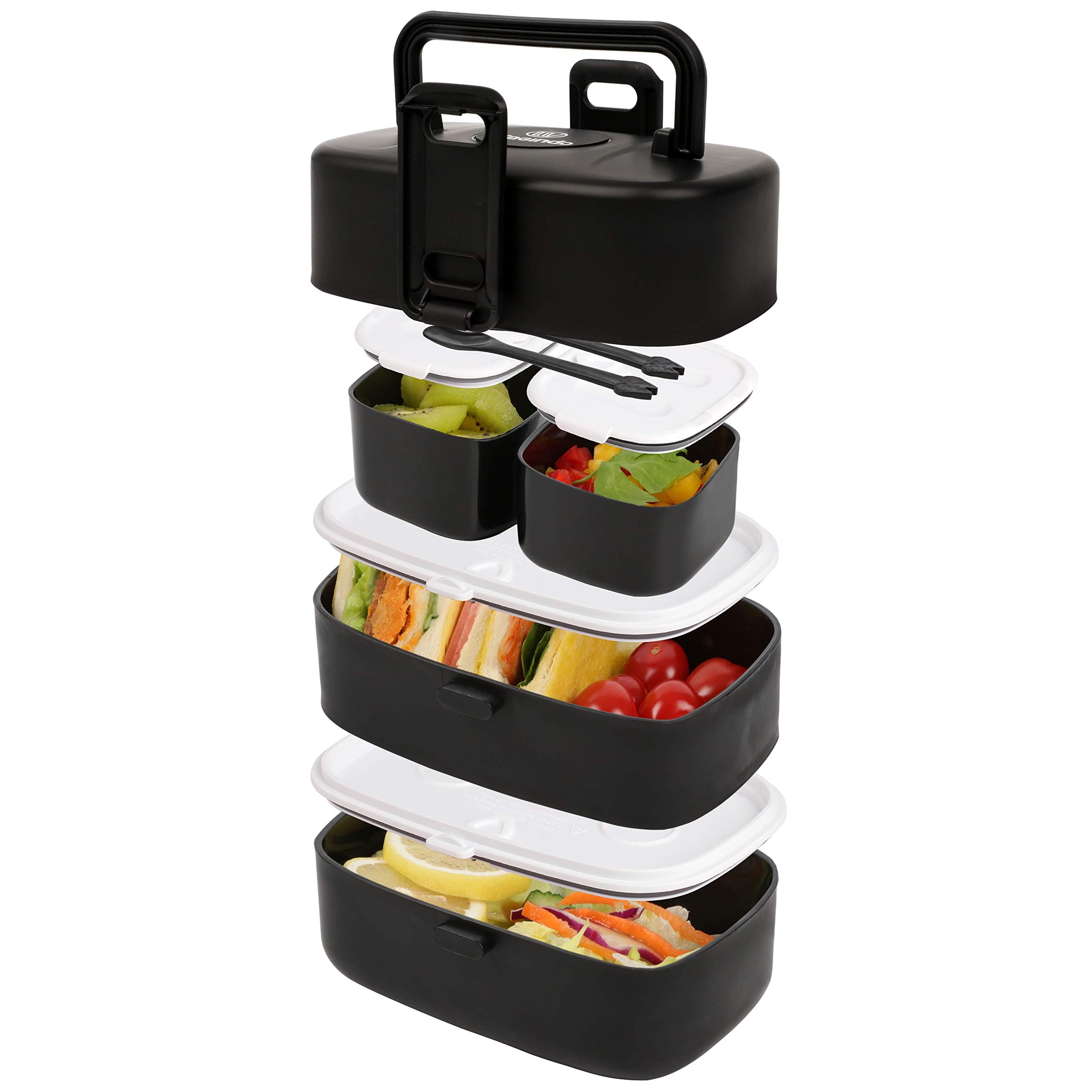 WaginddBento Box Adult Lunch Box, Stackable Bento Lunch Box for Kids with 4 Compartments and Utensil, Salad and Snack Containers, Dishwasher Microwave Safe