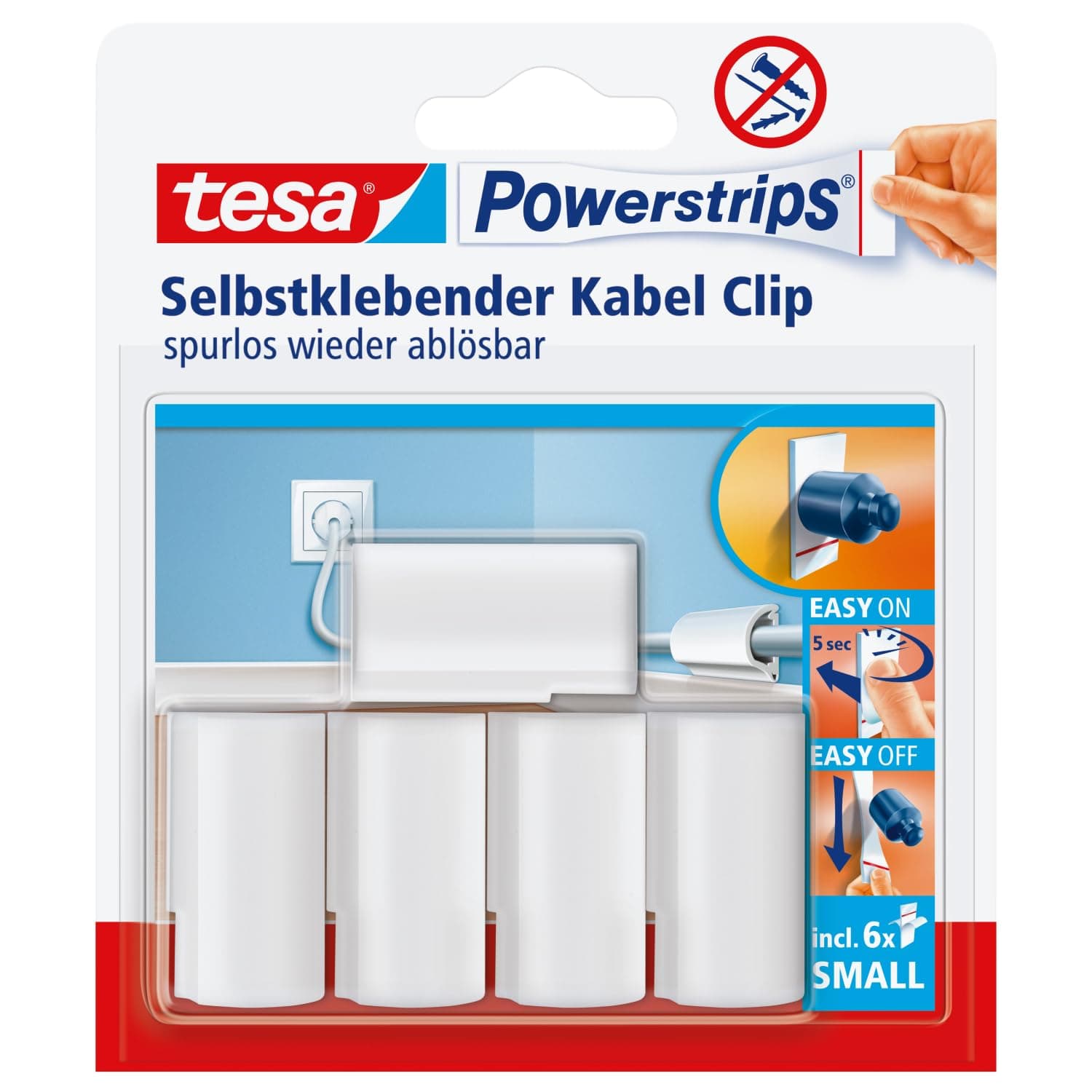 tesa 58035 Cable-Clip with Self Adhesive and Removable Powerstrips (5 Clips)