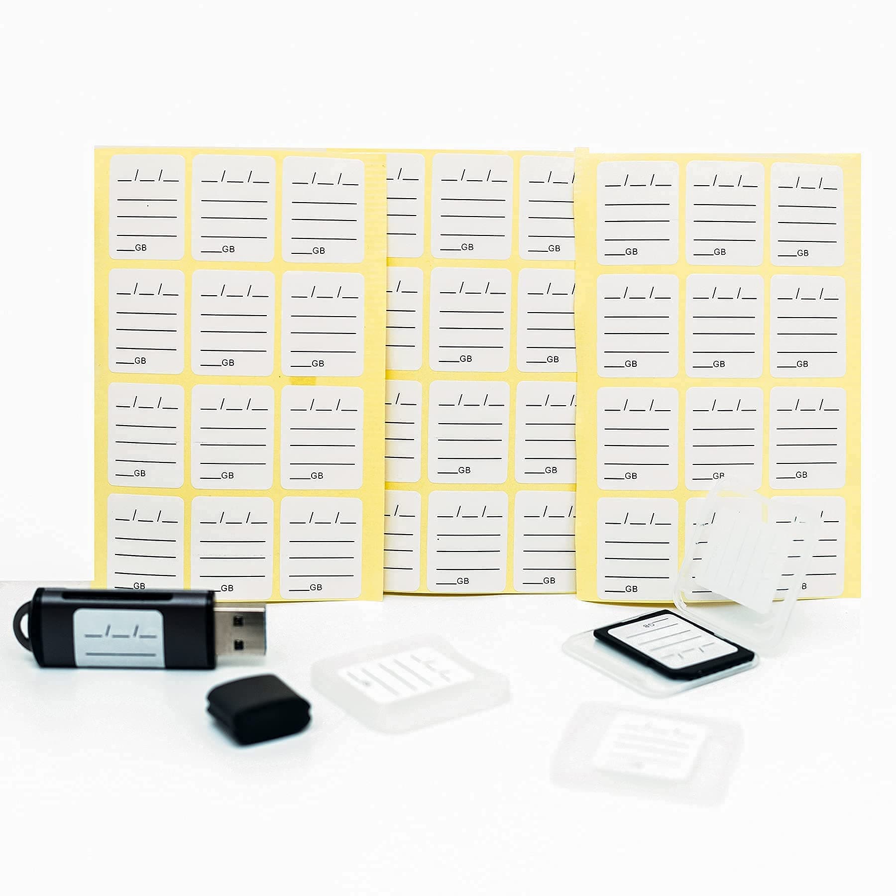 (120 Count) SD Card Label Stickers/Flash Drive Labels with 6 Free SD Card Cases & a Storage Box - Stick-On, Removable