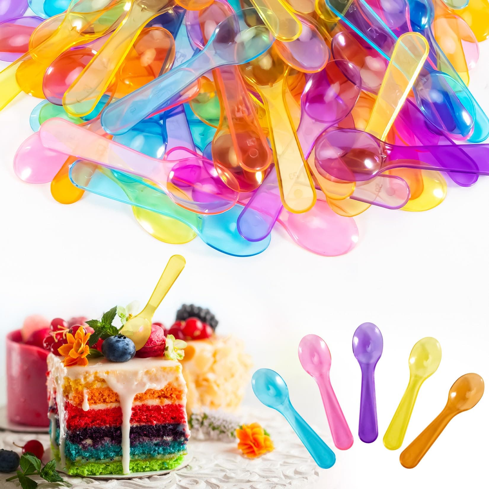 Mini Spoons - 100PCS Tasting Spoons Plastic Disposable Cutlery Small Spoon For Tasting Ice Cream Cake Jelly Pie Yogurt Dessert For Party Celebrations Multi-Color