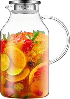 3 Liter 101 oz Glass Pitcher with Lid and Handle, Glass Water Pitcher for Fridge, Glass Carafe for Hot/Cold Water, Iced Tea Pitcher, Large Jug for Coffee, Juice and Homemade Beverage