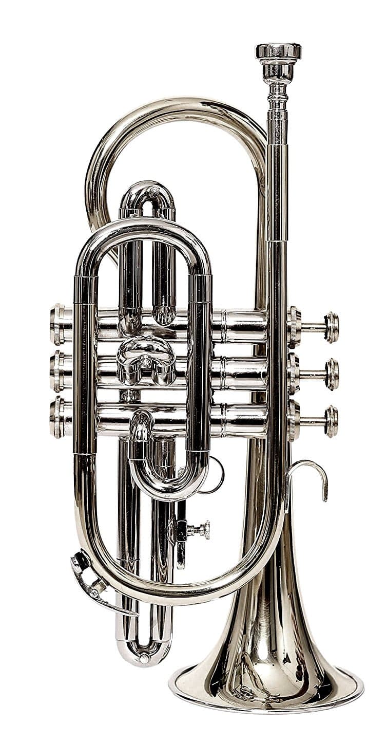 Classic Full Size 13-Inch Bb British Design Silvered Brass Cornet + Hardcase