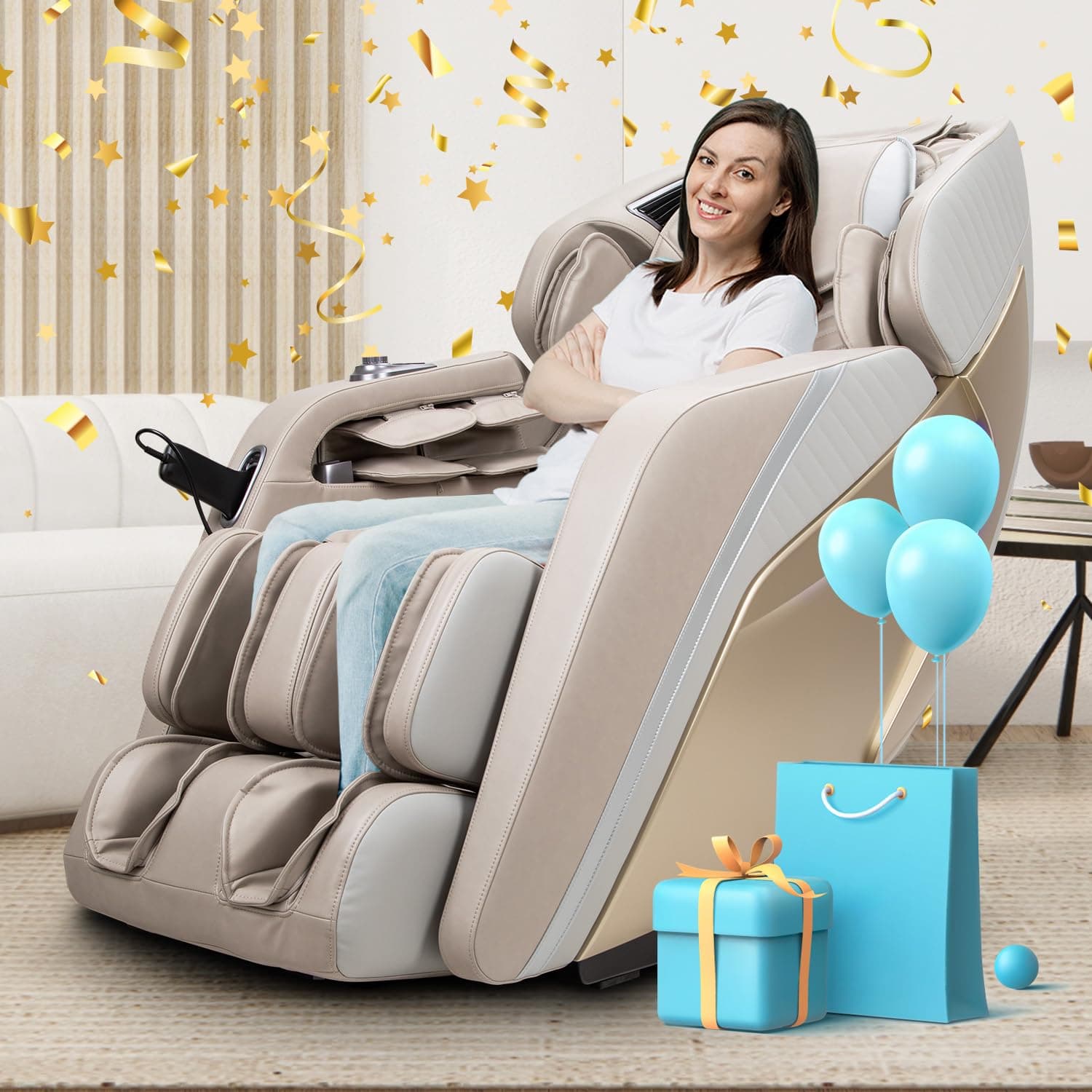 Osaki Ador 3D Integra SL-Track 3 Stage Zero Gravity Full Body Roller Airbag Massage Back and Calf Infrared Heat with Foot Roller Massage and Heart Rate Monitor (Taupe)