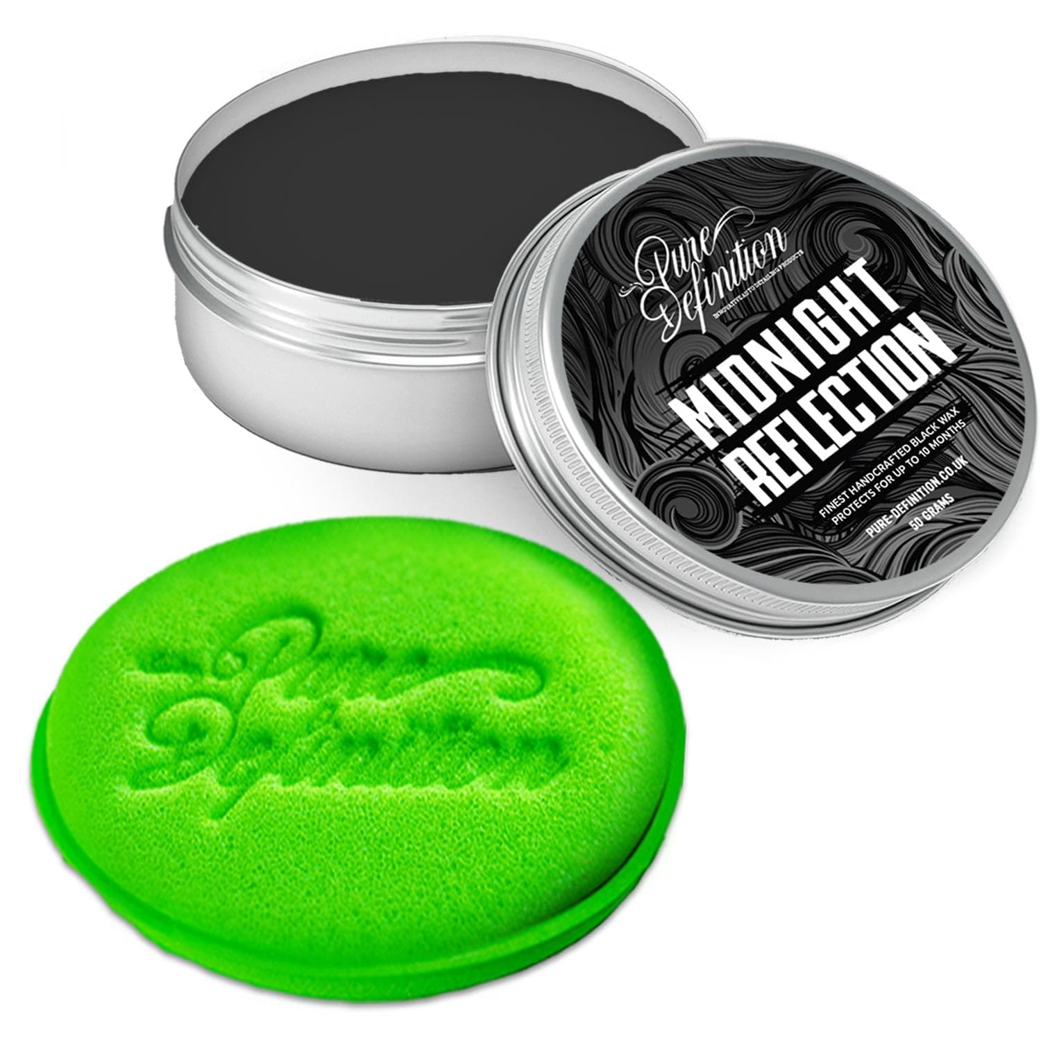 Black Car Wax Kit, Nano Technology Coating With Polymers, For Dark Paintwork Colours, Midnight Reflection 50 Grams - Pure Definition