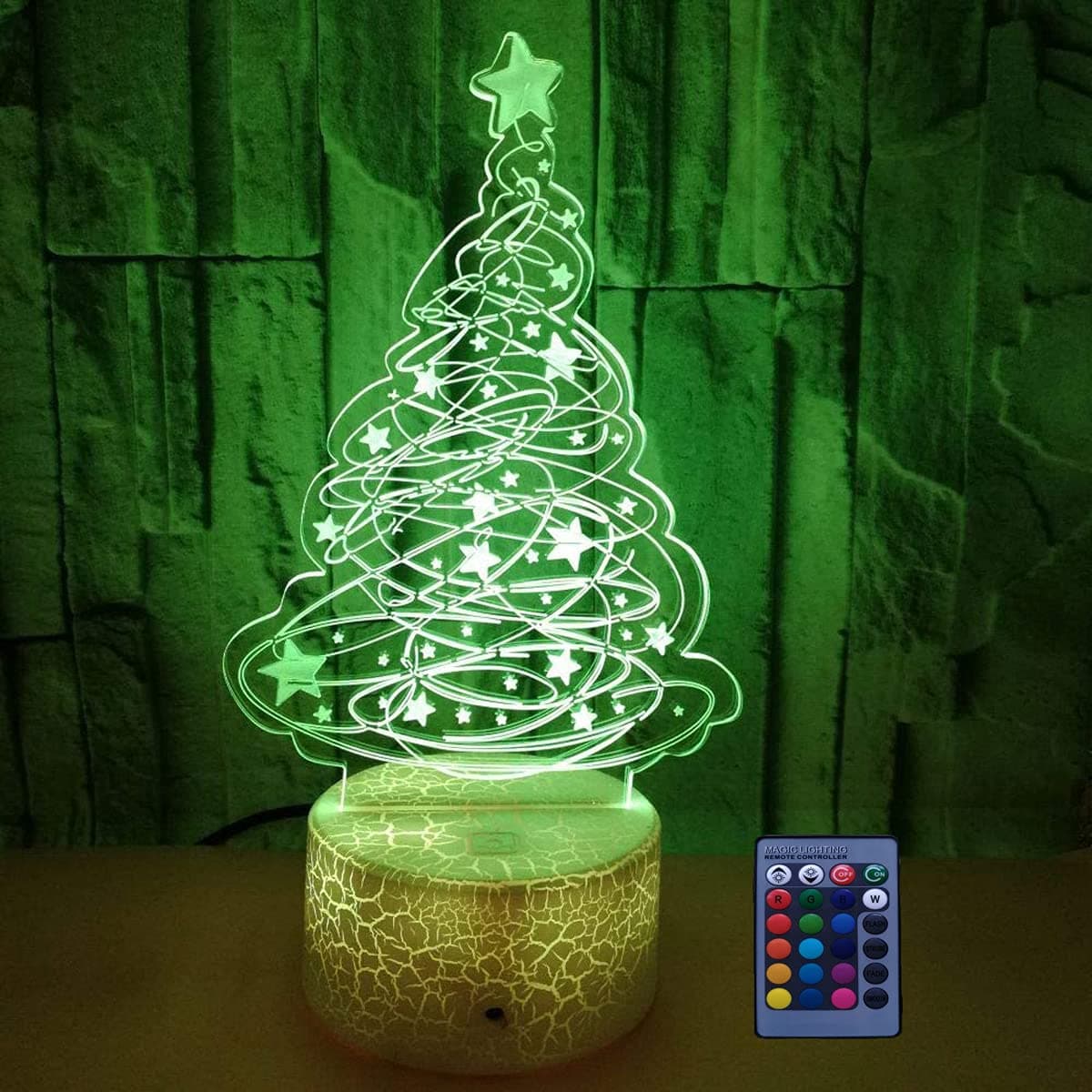 HPBN8 LtdCreative 3D Christmas Tree Night Light USB Power Remote Control Decor Table Desk Lamps 7/16 Color Changing Lights LED Table Lamp Xmas Home Love Brithday Children Kids Decor Gift
