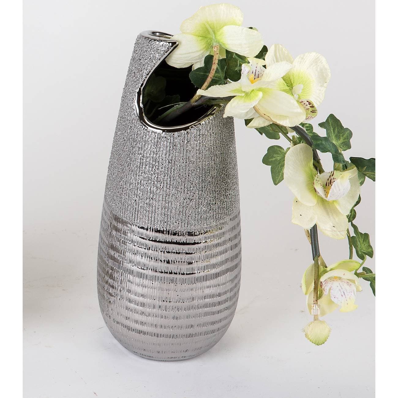 Modern Decorative Flower Vase Ceramic in silver Height 25 cm