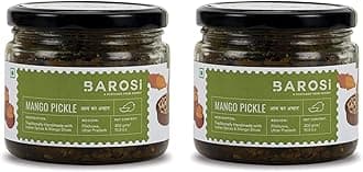 Barosi Mango Pickle | Authentic, Traditional and Handcrafted | Sustainable Glass packaging (300g Each (Pack of 2))