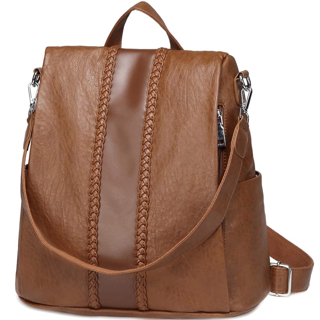 Anti-theft PU Leather Backpack with 3 Ways to Carry Shoulder Bag for Women Vintage Weave