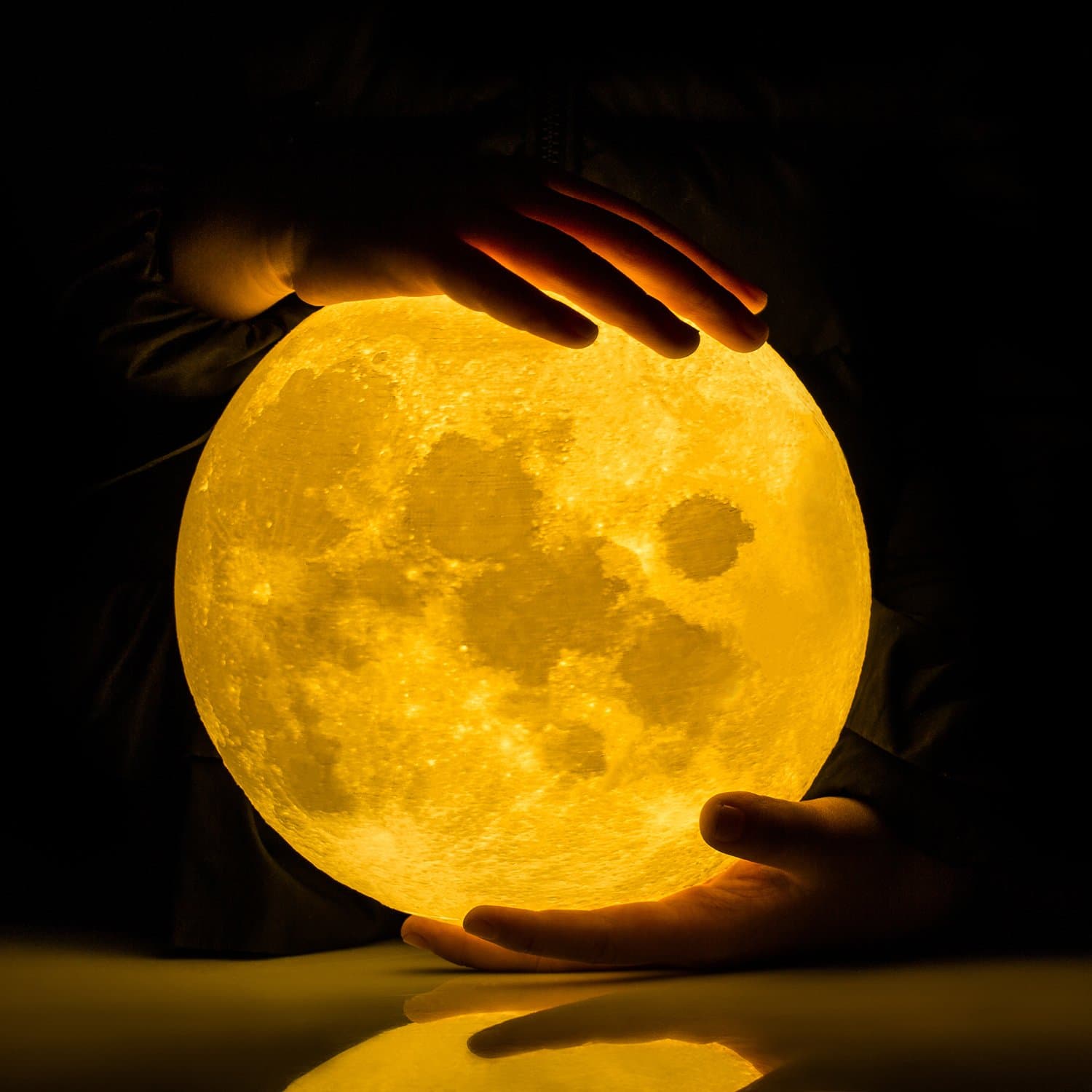 Extra Large!!! GPJOY 3D Moon Lamp Rechargeable Lunar Night Light Dimmable Touch Control Brightness Two Tone Home Decorative Lights Baby Night Light with Wooden Stand, Diameter 7.3 Inch