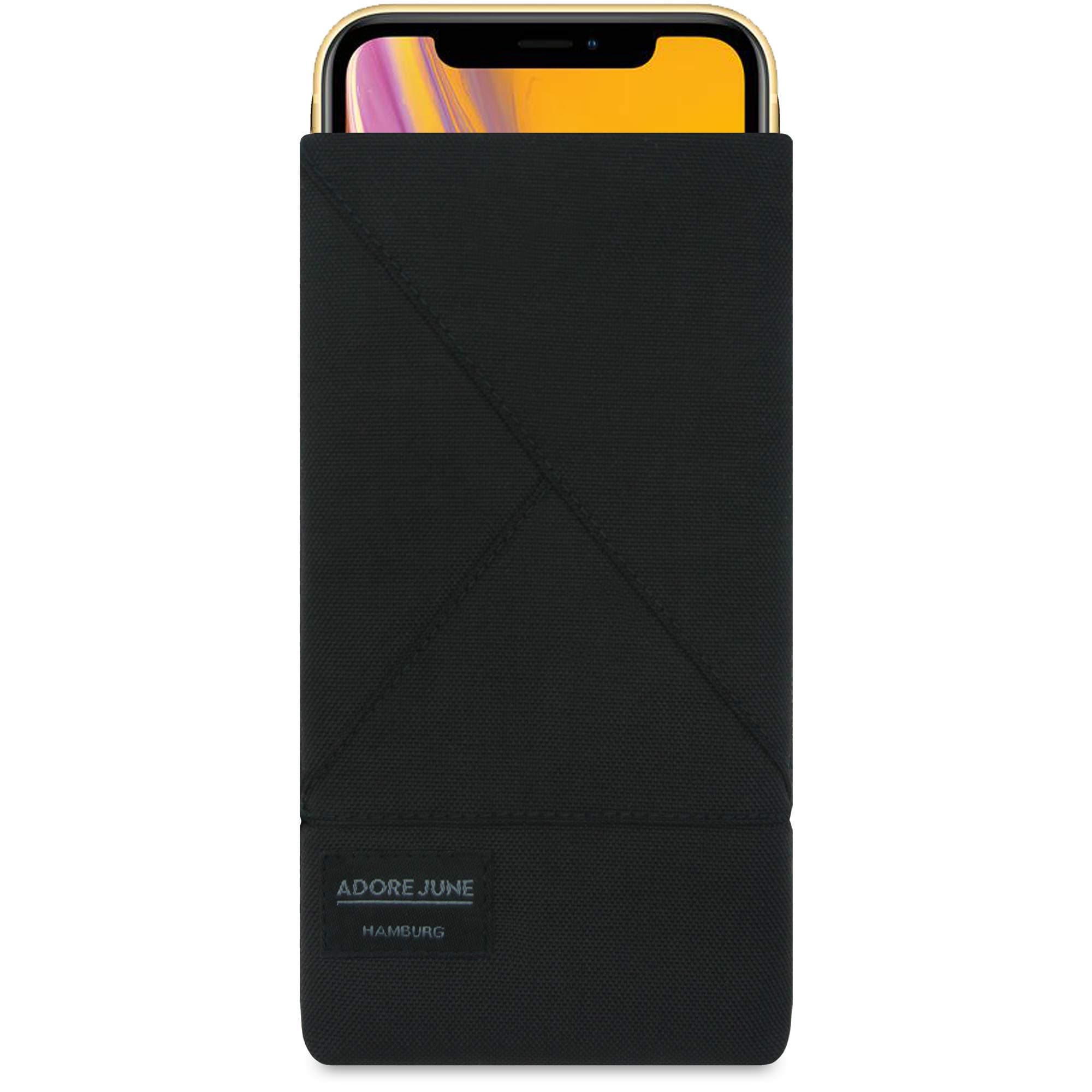Adore June Apple iPhone XR Case, Pouch [Series Triangle] Original Cordura [Custom Made] Fabric Sleeve [Display Cleaning Effect] for iPhone XR [Black]