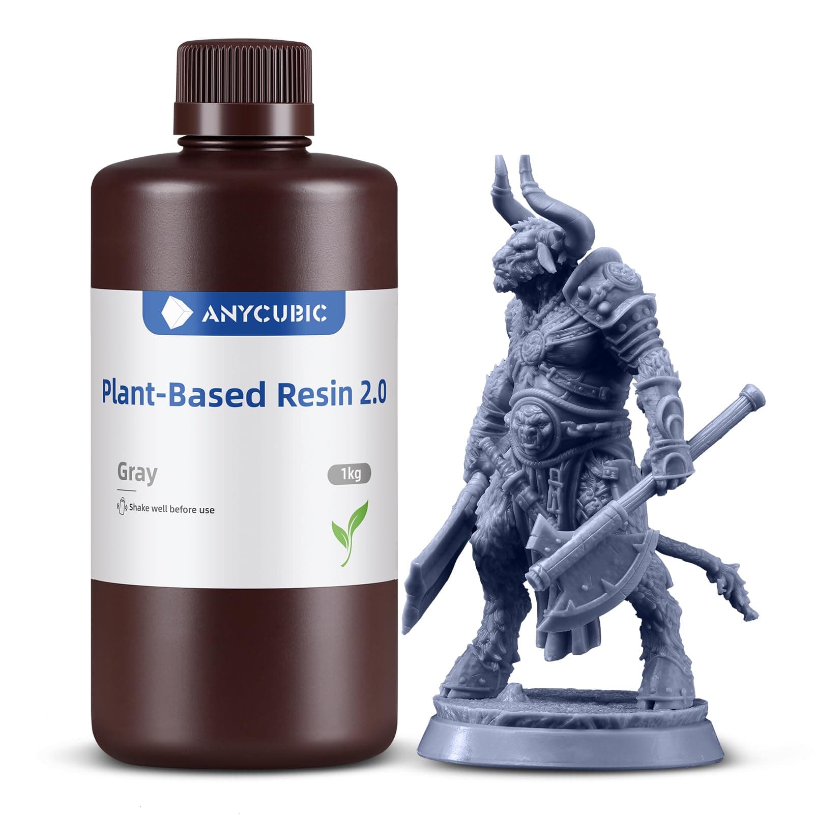 3D Printer Resin 2.0, 405nm Plant-Based Rapid Resin 2.0, Low Odor, Photopolymer Resin for LCD 3D Printing,1kg Grey