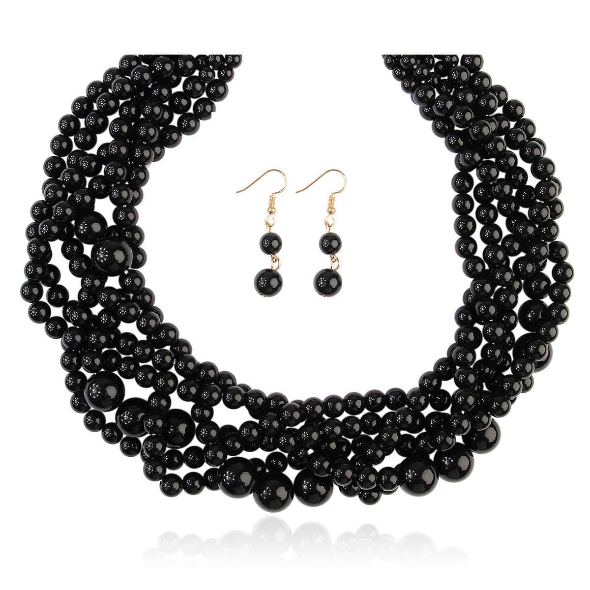 Braided Chunky Cluster Bead Bubble Statement Necklace - Multi Strand Twisted Colorful Twisted Bib Collar Acrylic, Sparkly Crystal